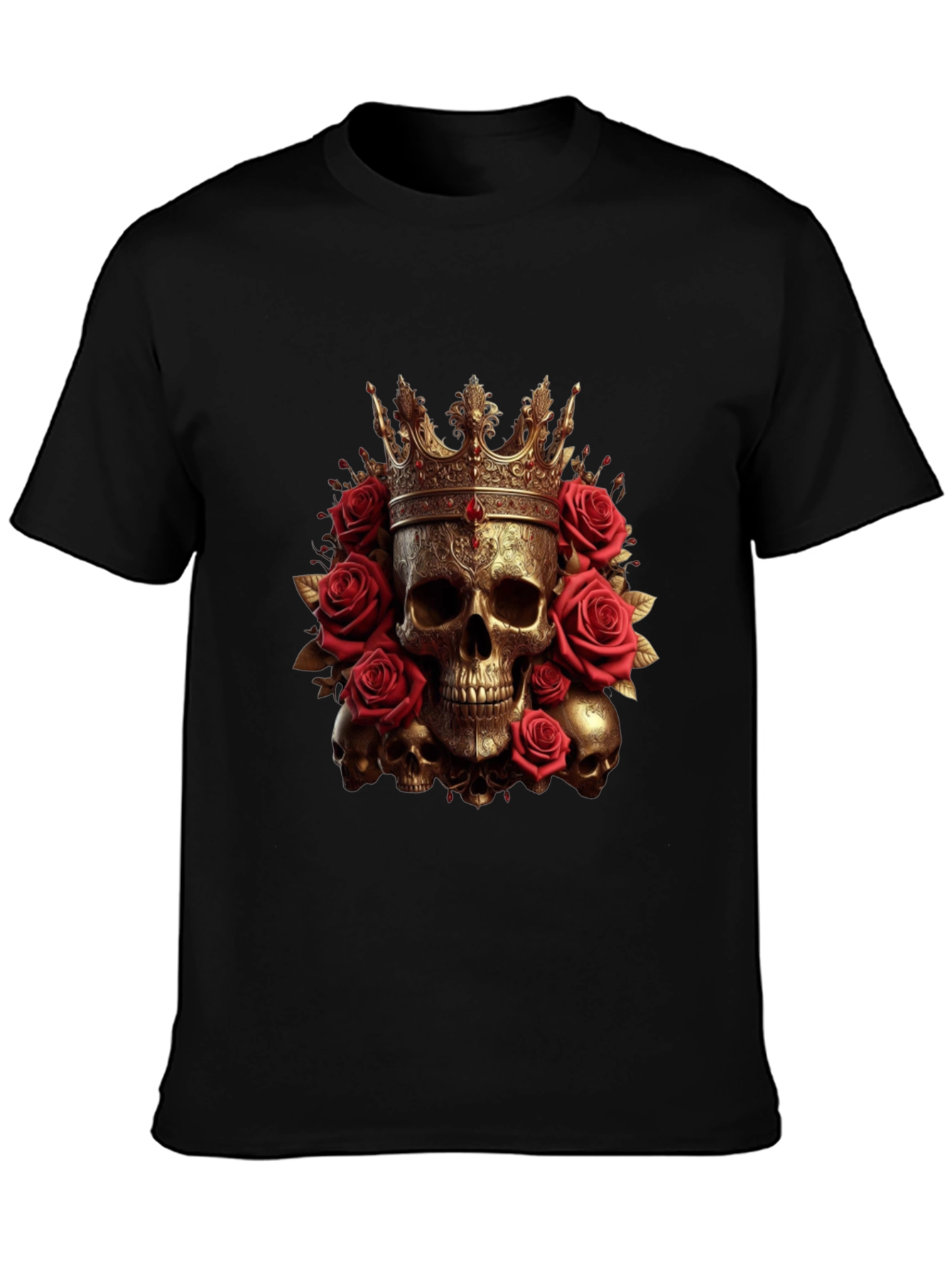 Skull King Rose T-Shirt - Gothic Crown Design