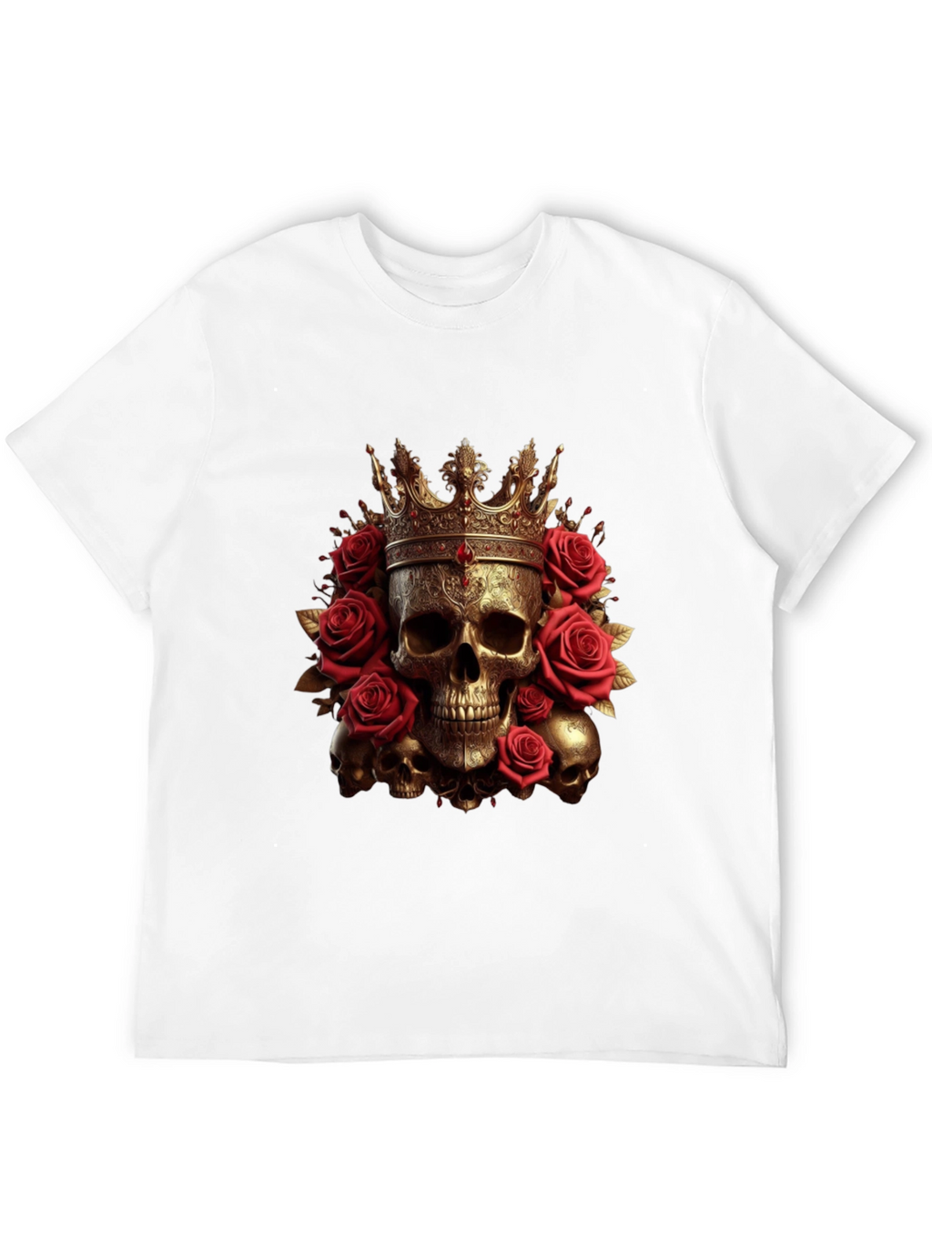 Skull King Rose T-Shirt - Gothic Crown Design