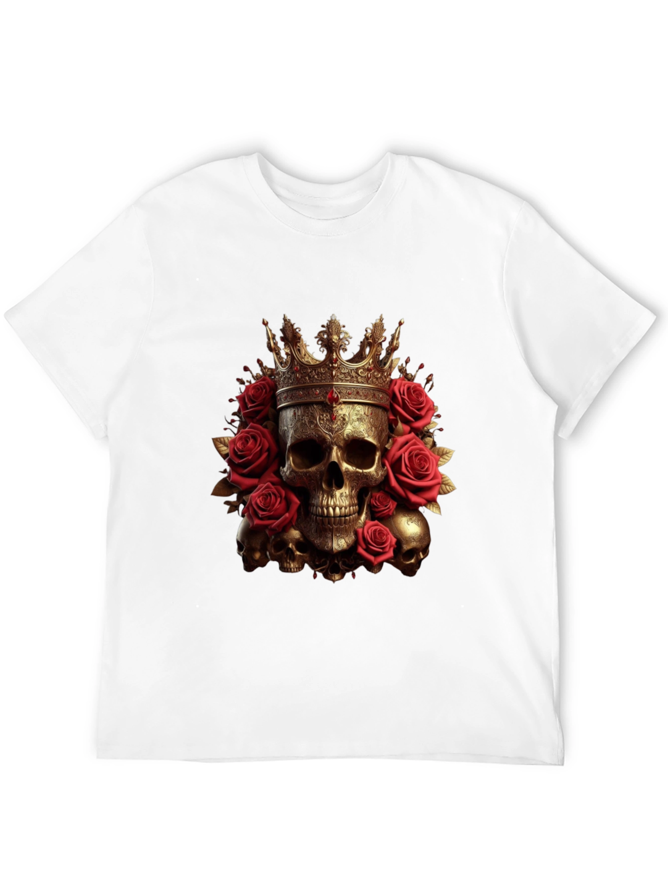 Skull King Rose T-Shirt - Gothic Crown Design