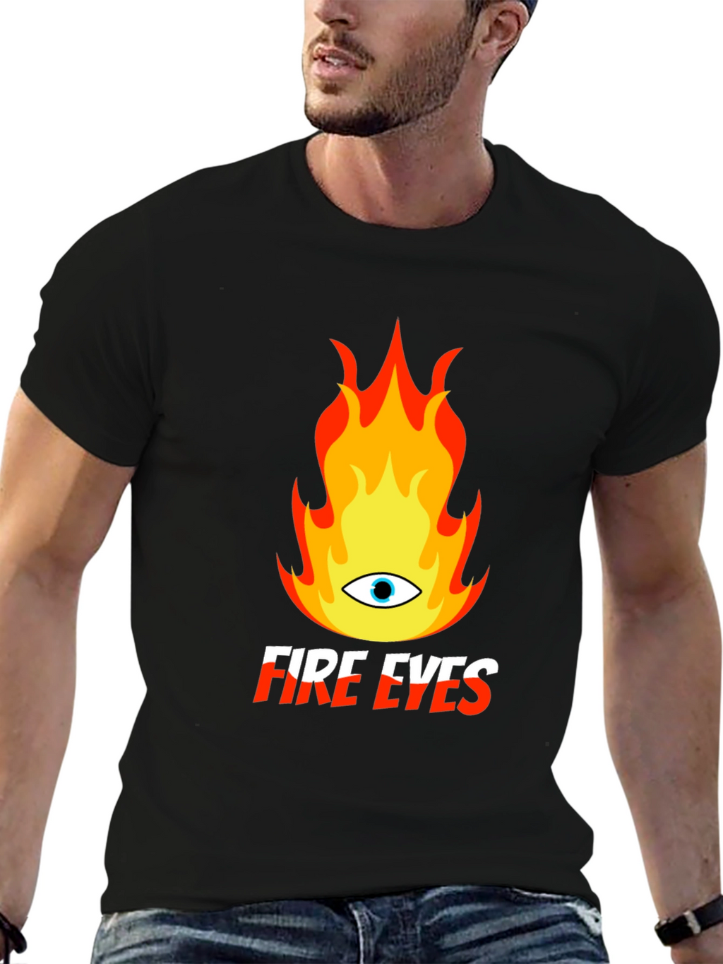 Fire Eyes Graphic Tee - Trendy Black T-Shirt