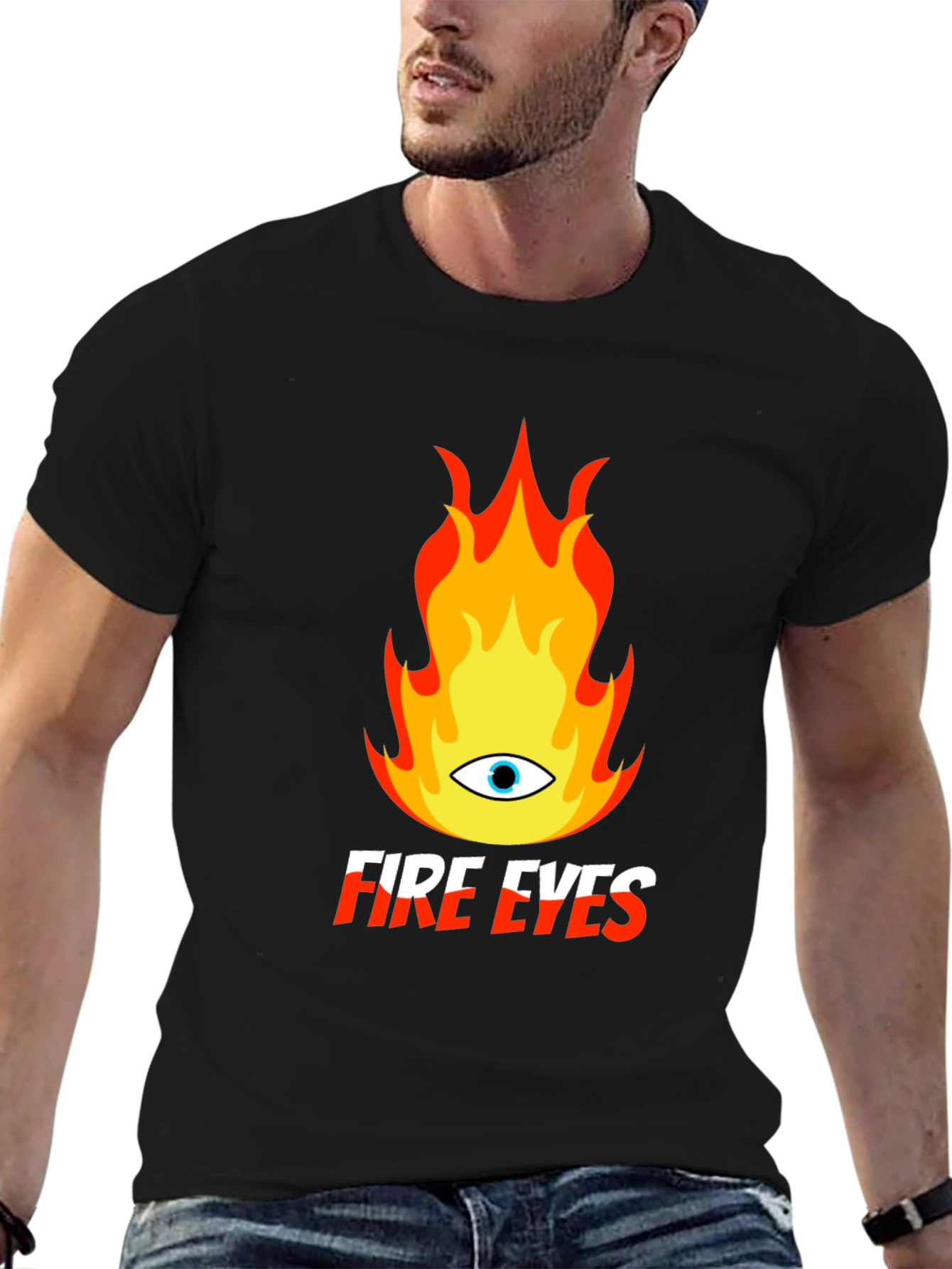 Fire Eyes Graphic Tee - Trendy Black T-Shirt