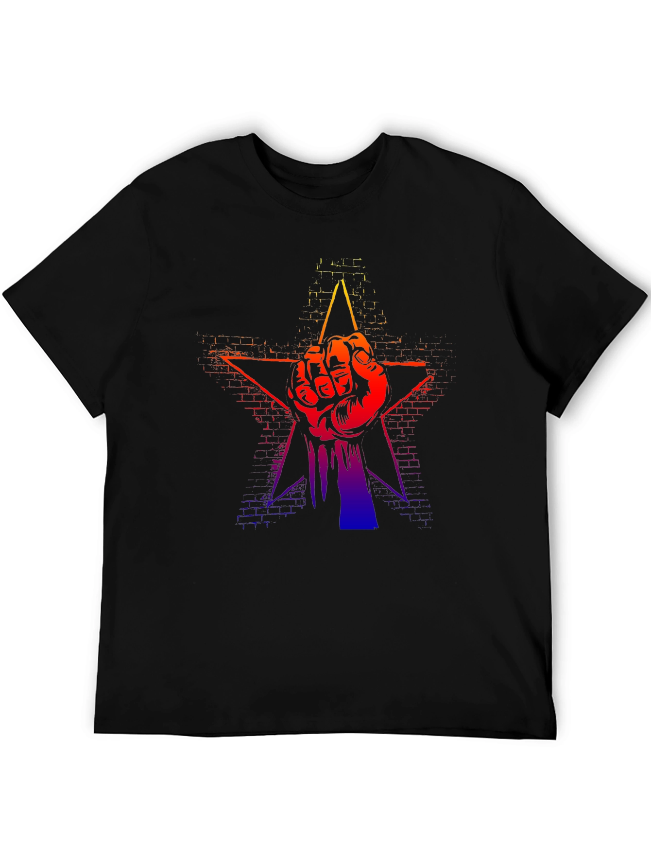 Gradient Fist Star Graphic Black T-Shirt