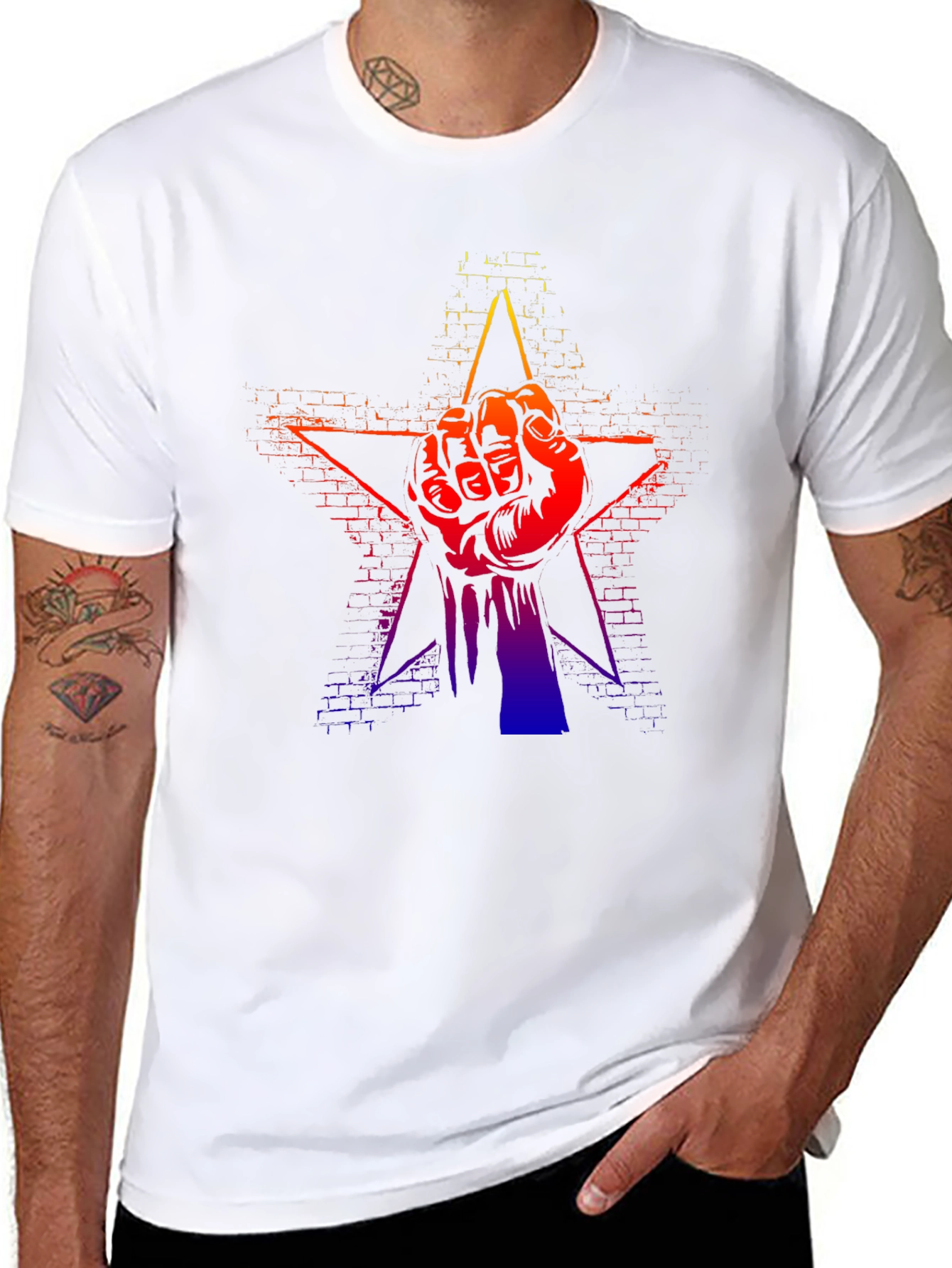 Gradient Fist Star Graphic Black T-Shirt