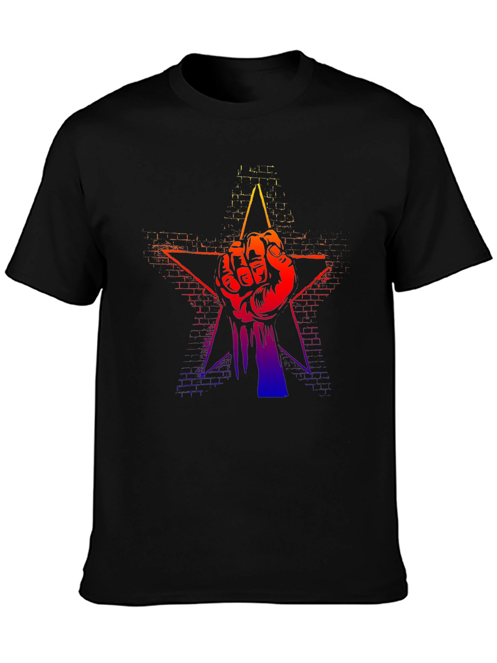 Gradient Fist Star Graphic Black T-Shirt