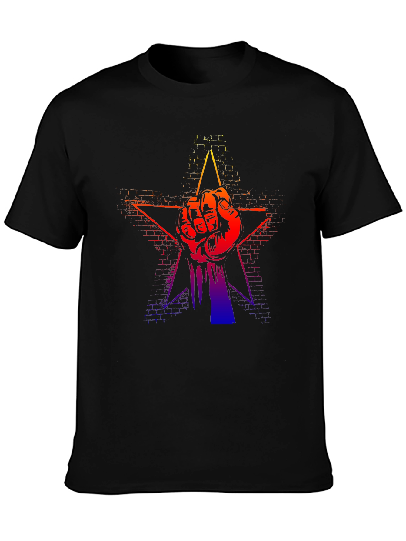 Gradient Fist Star Graphic Black T-Shirt