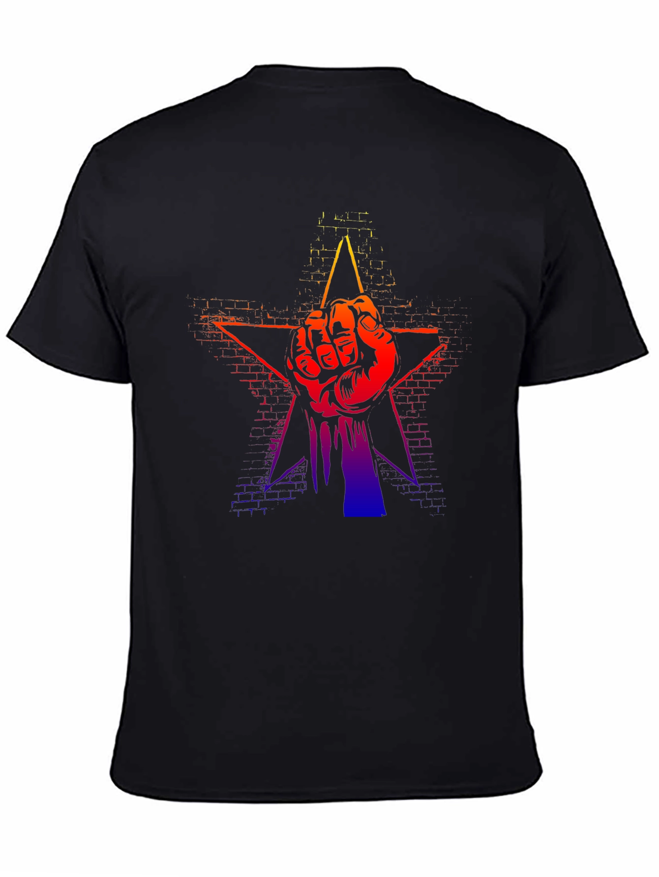 Gradient Fist Star Graphic Black T-Shirt
