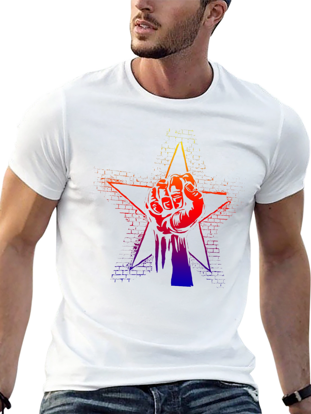 Gradient Fist Star Graphic Black T-Shirt