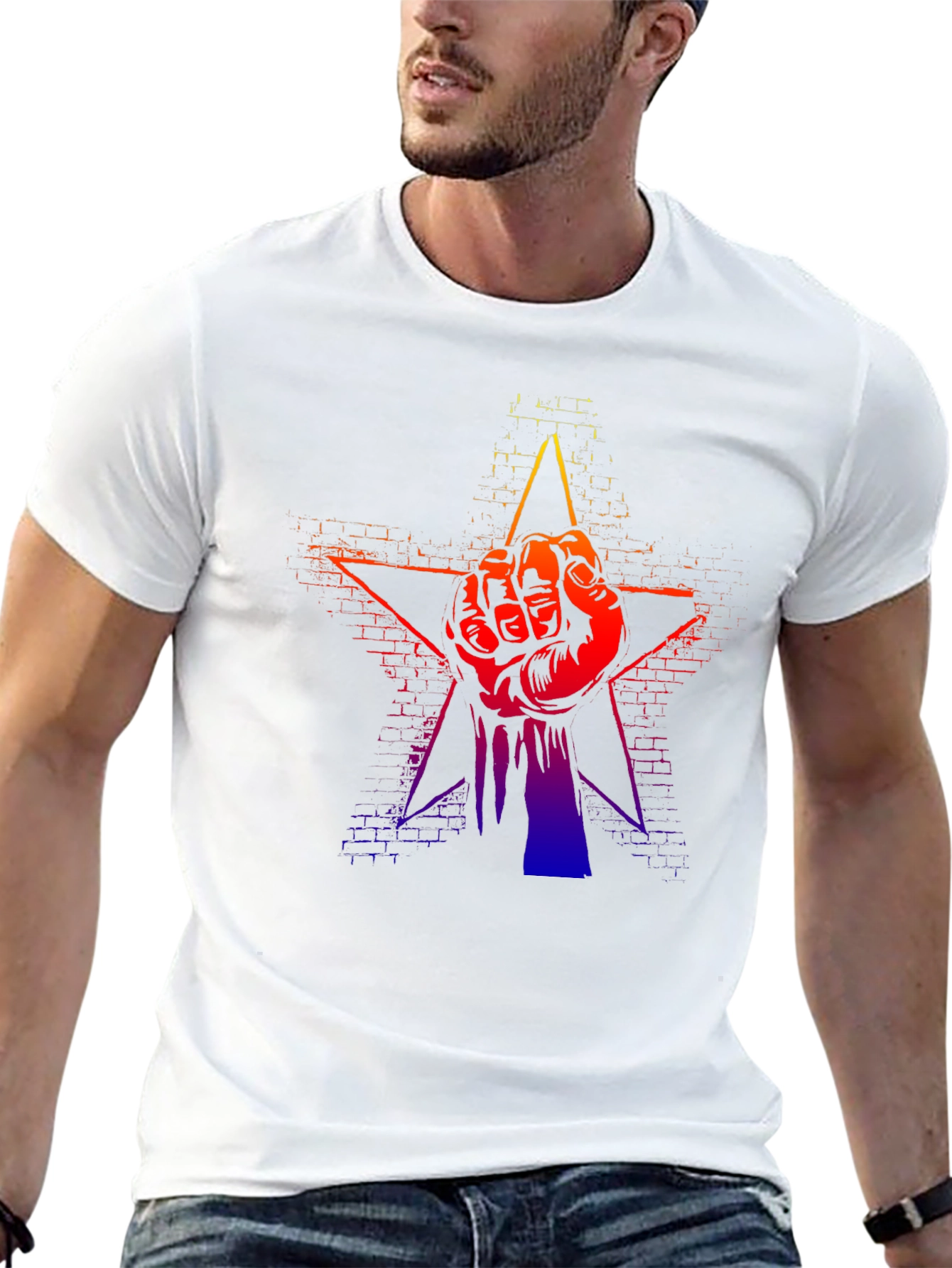 Gradient Fist Star Graphic Black T-Shirt