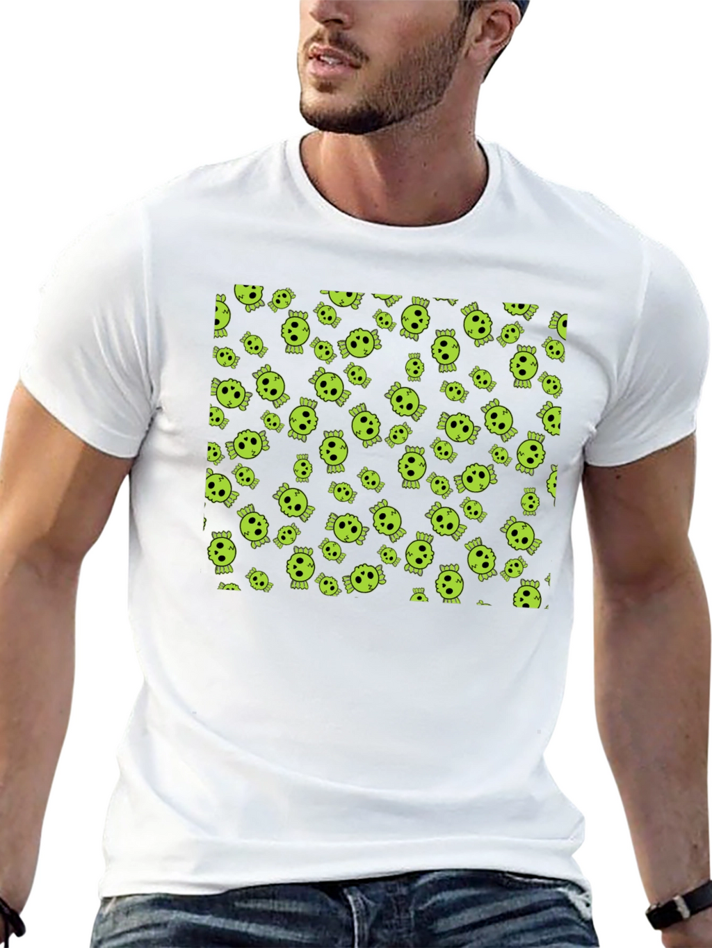 Skull Print Tee - Black Cotton Crew Neck