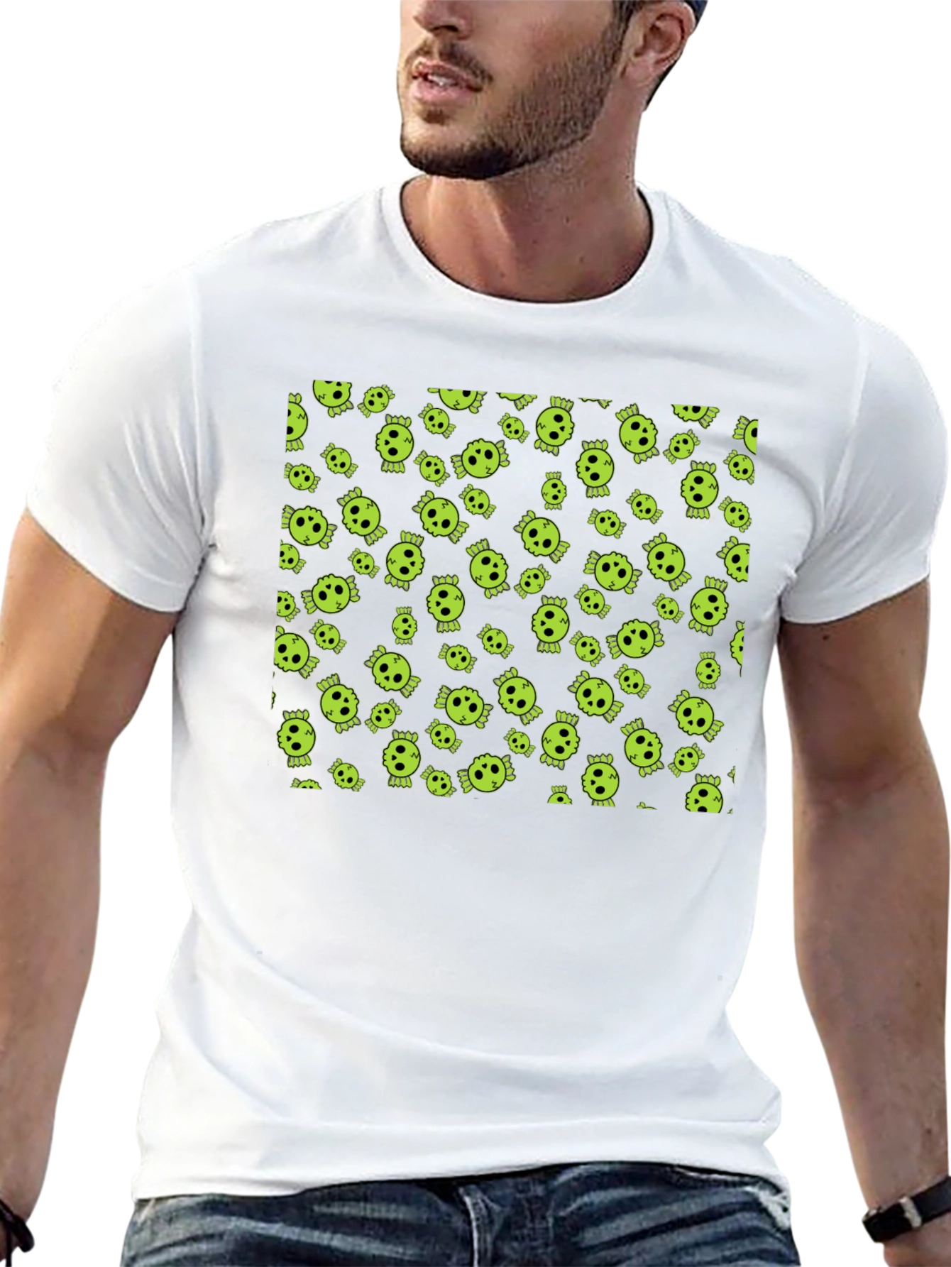 Skull Print Tee - Black Cotton Crew Neck
