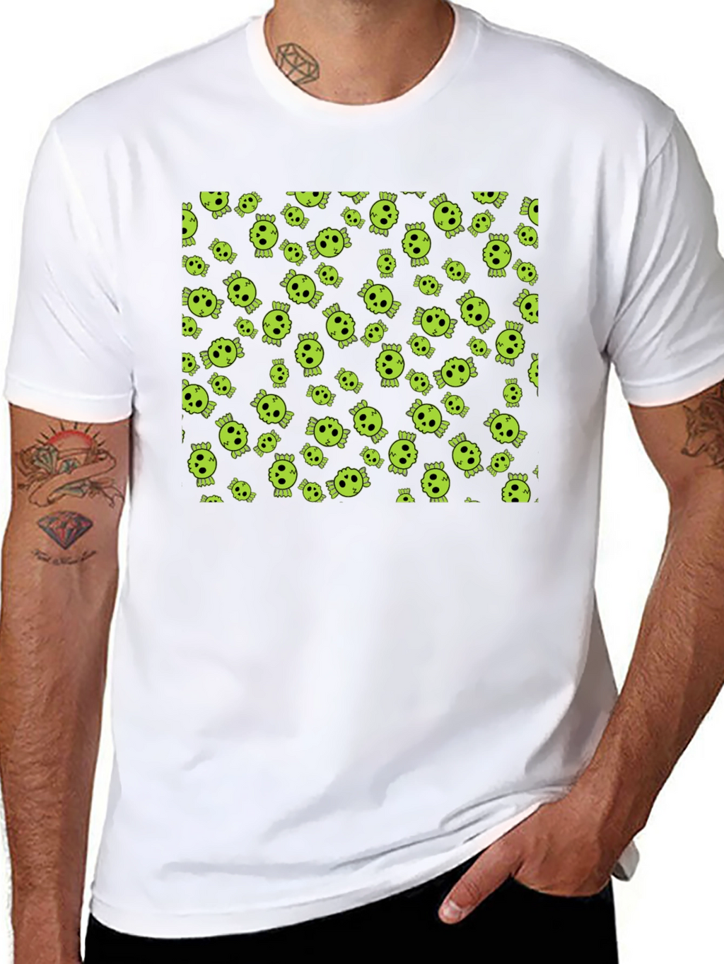 Skull Print Tee - Black Cotton Crew Neck