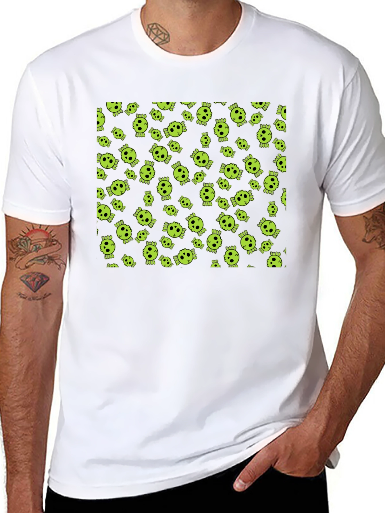 Skull Print Tee - Black Cotton Crew Neck