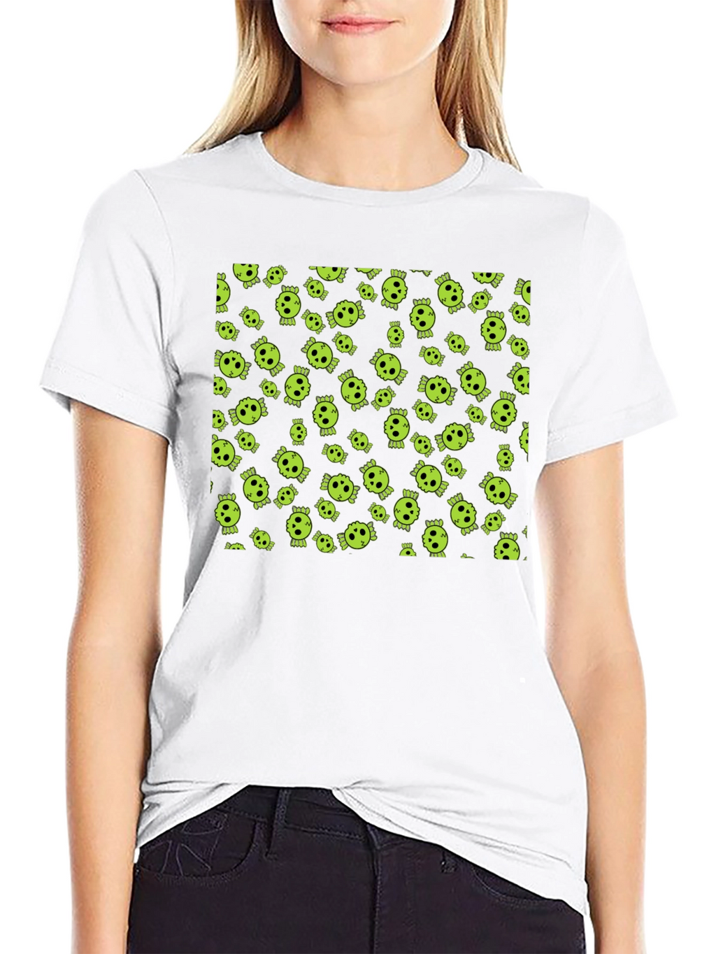 Skull Print Tee - Black Cotton Crew Neck