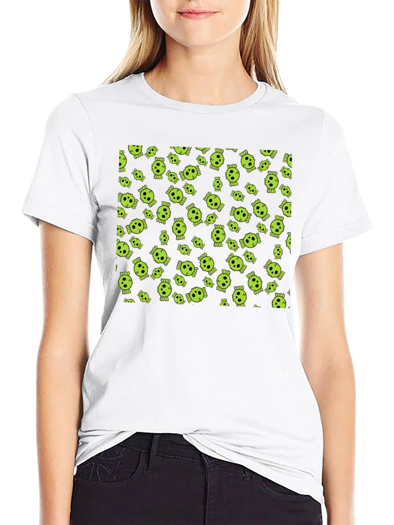 Skull Print Tee - Black Cotton Crew Neck