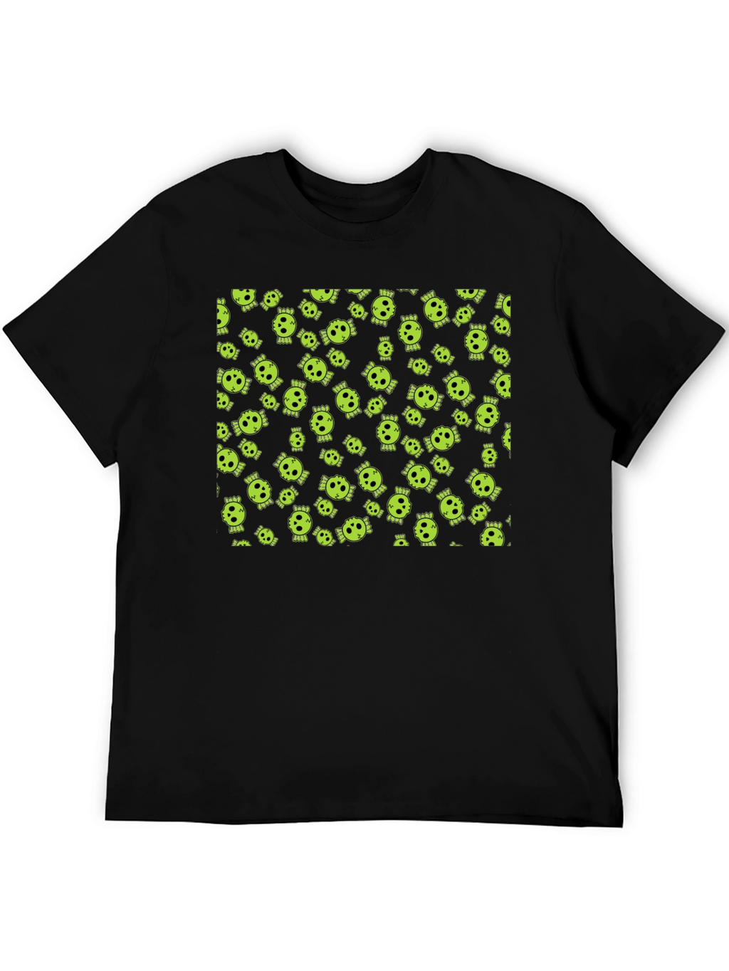Skull Print Tee - Black Cotton Crew Neck