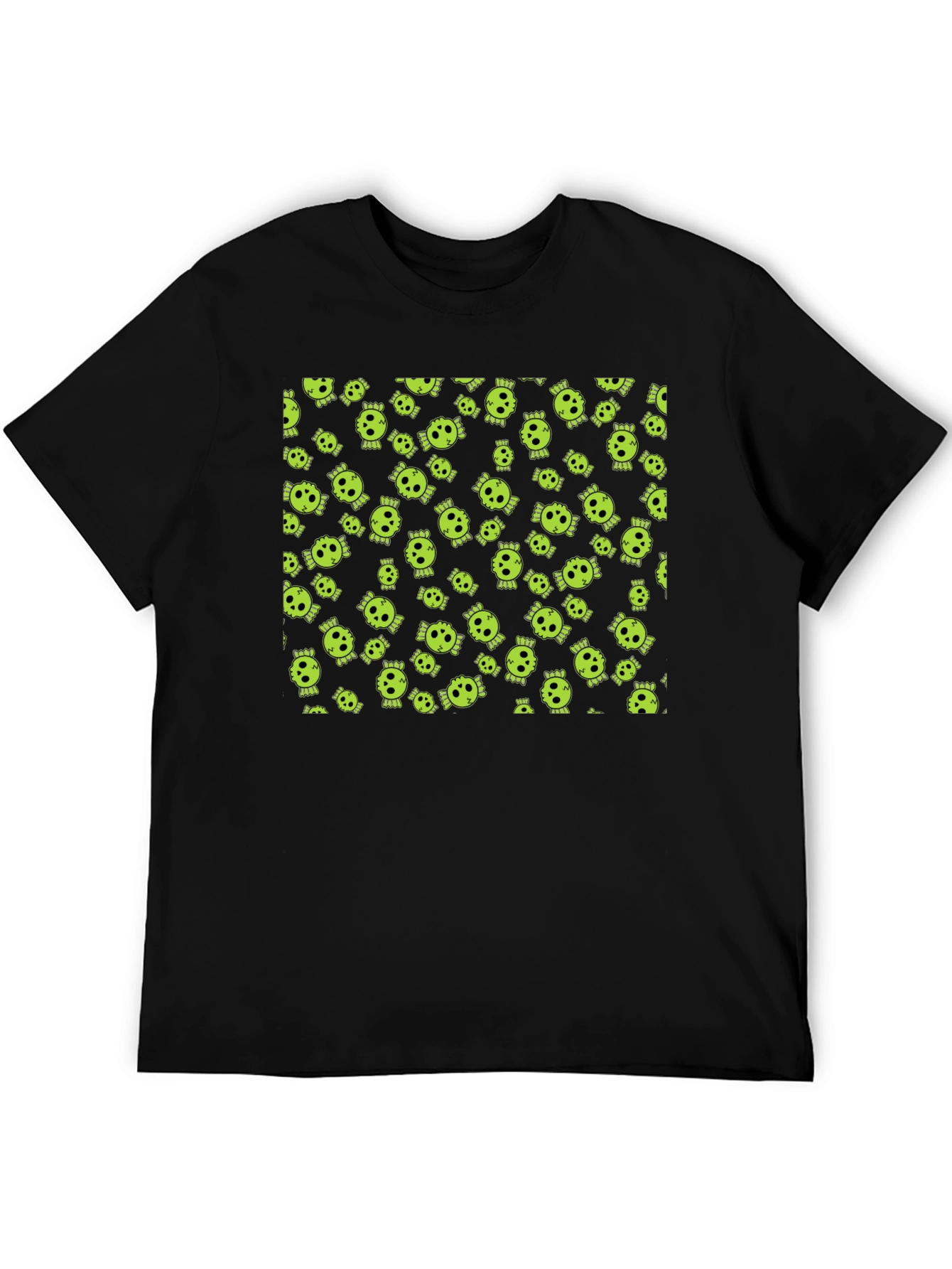 Skull Print Tee - Black Cotton Crew Neck