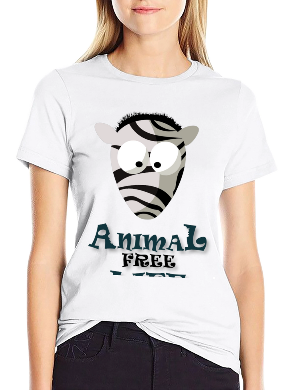 Animal Free T-Shirt with Cartoon Zebra Design