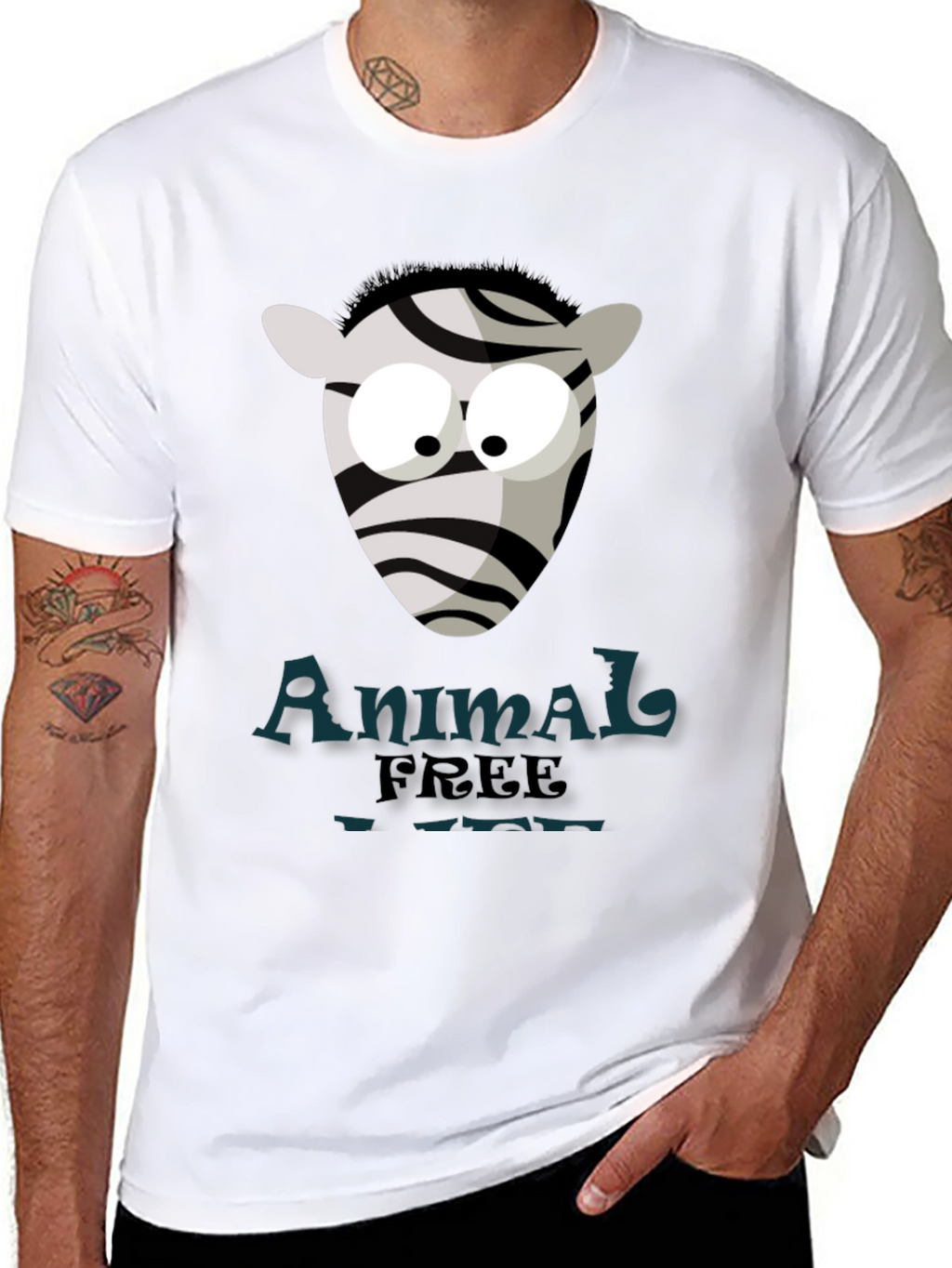 Animal Free T-Shirt with Cartoon Zebra Design