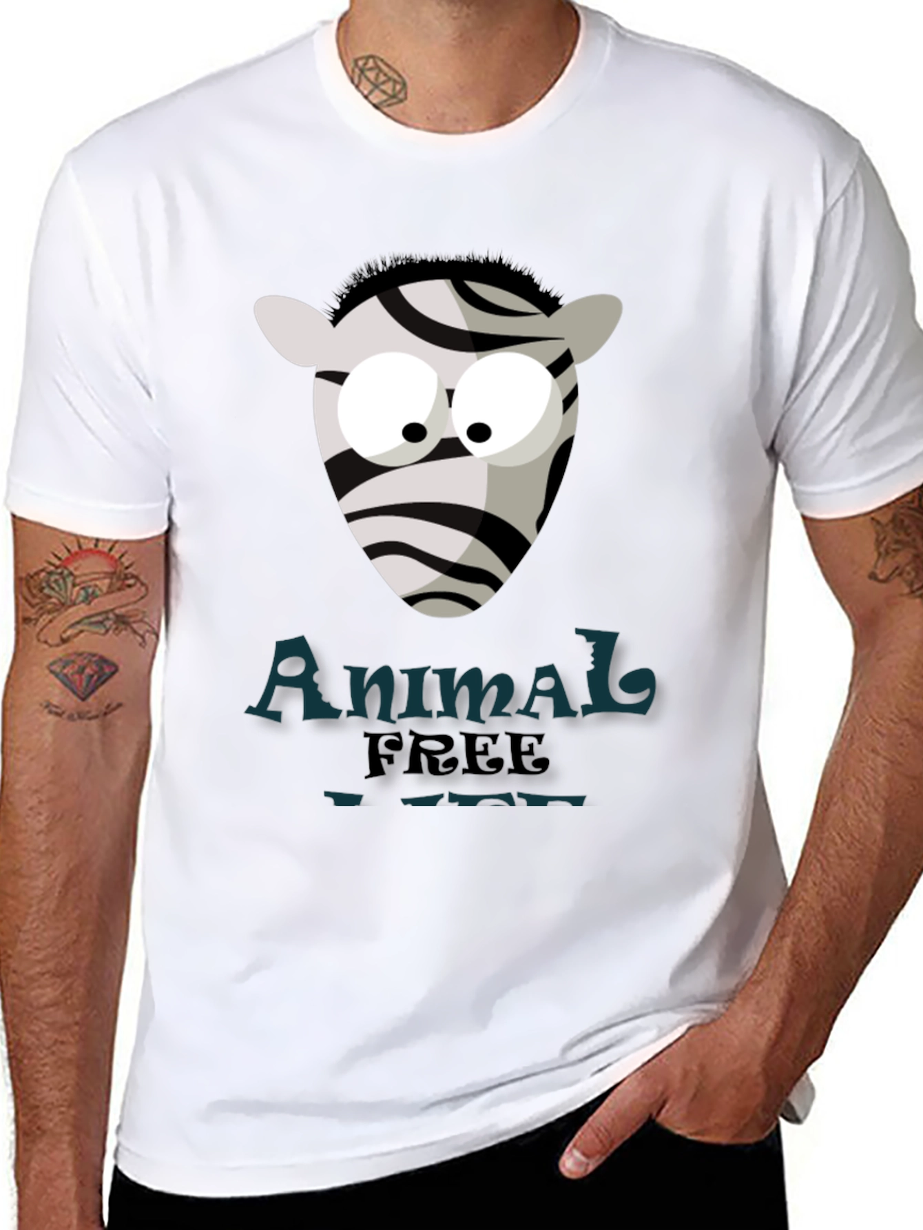 Animal Free T-Shirt with Cartoon Zebra Design