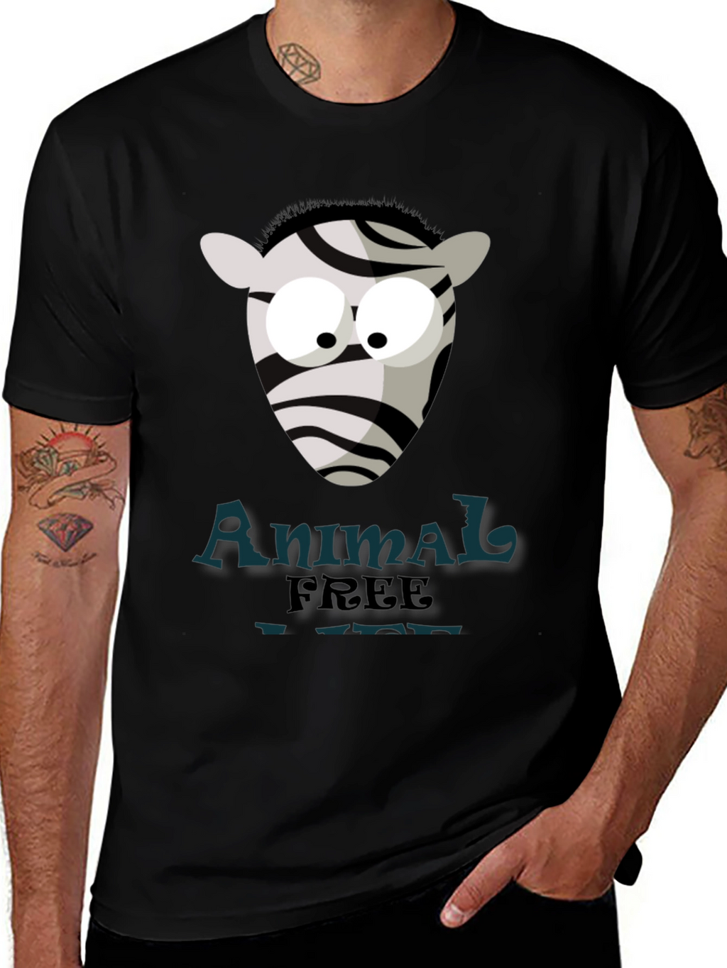 Animal Free T-Shirt with Cartoon Zebra Design