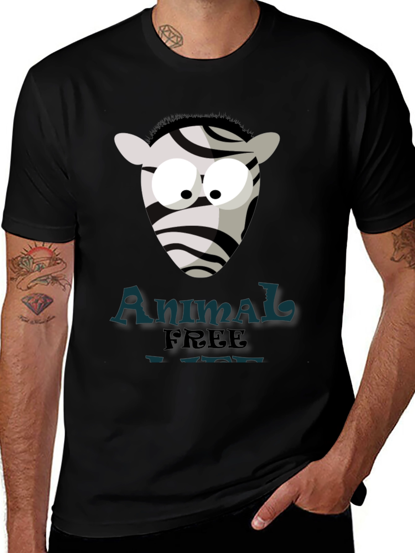 Animal Free T-Shirt with Cartoon Zebra Design