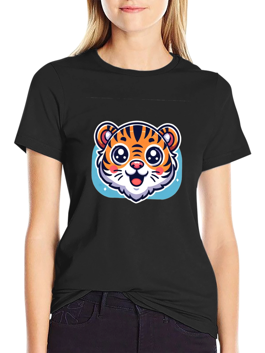 Cute Tiger Graphic Black T-Shirt