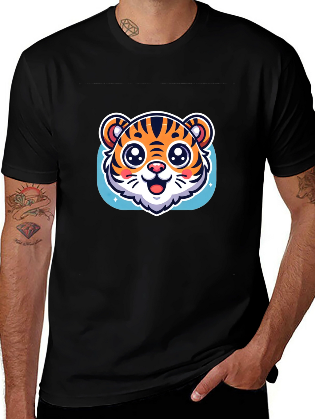 Cute Tiger Graphic Black T-Shirt