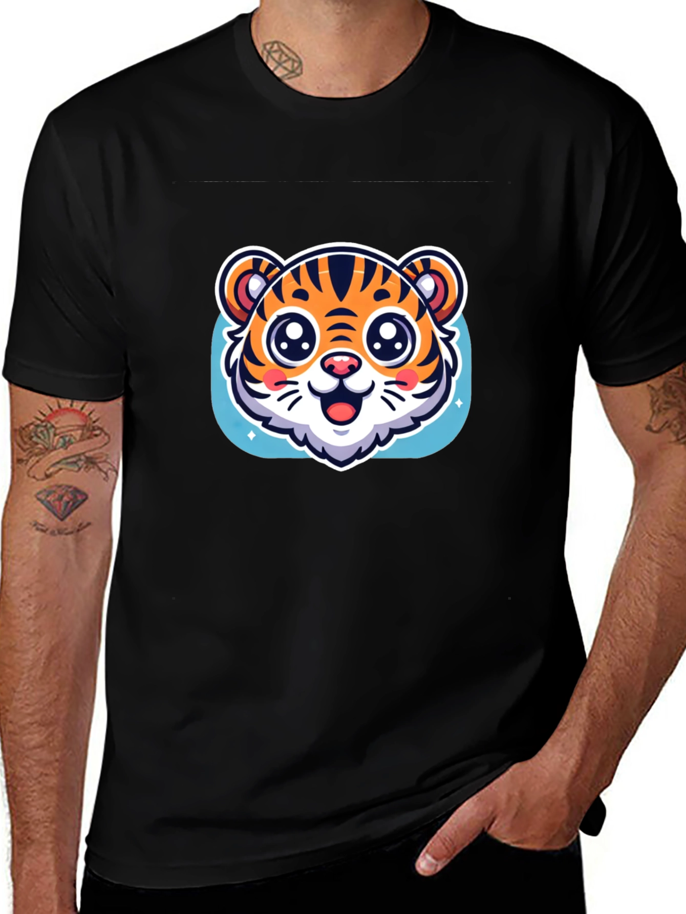 Cute Tiger Graphic Black T-Shirt