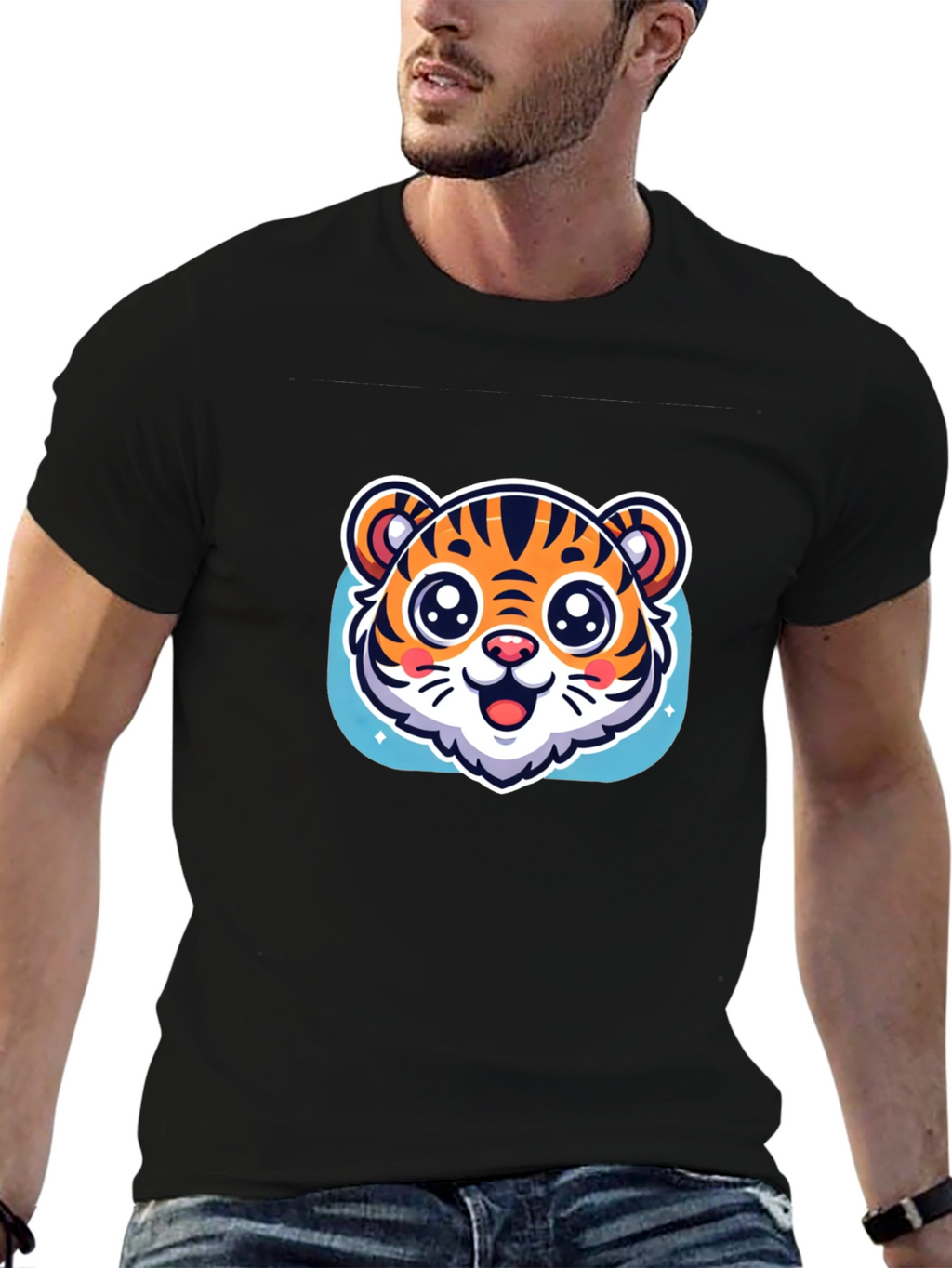 Cute Tiger Graphic Black T-Shirt