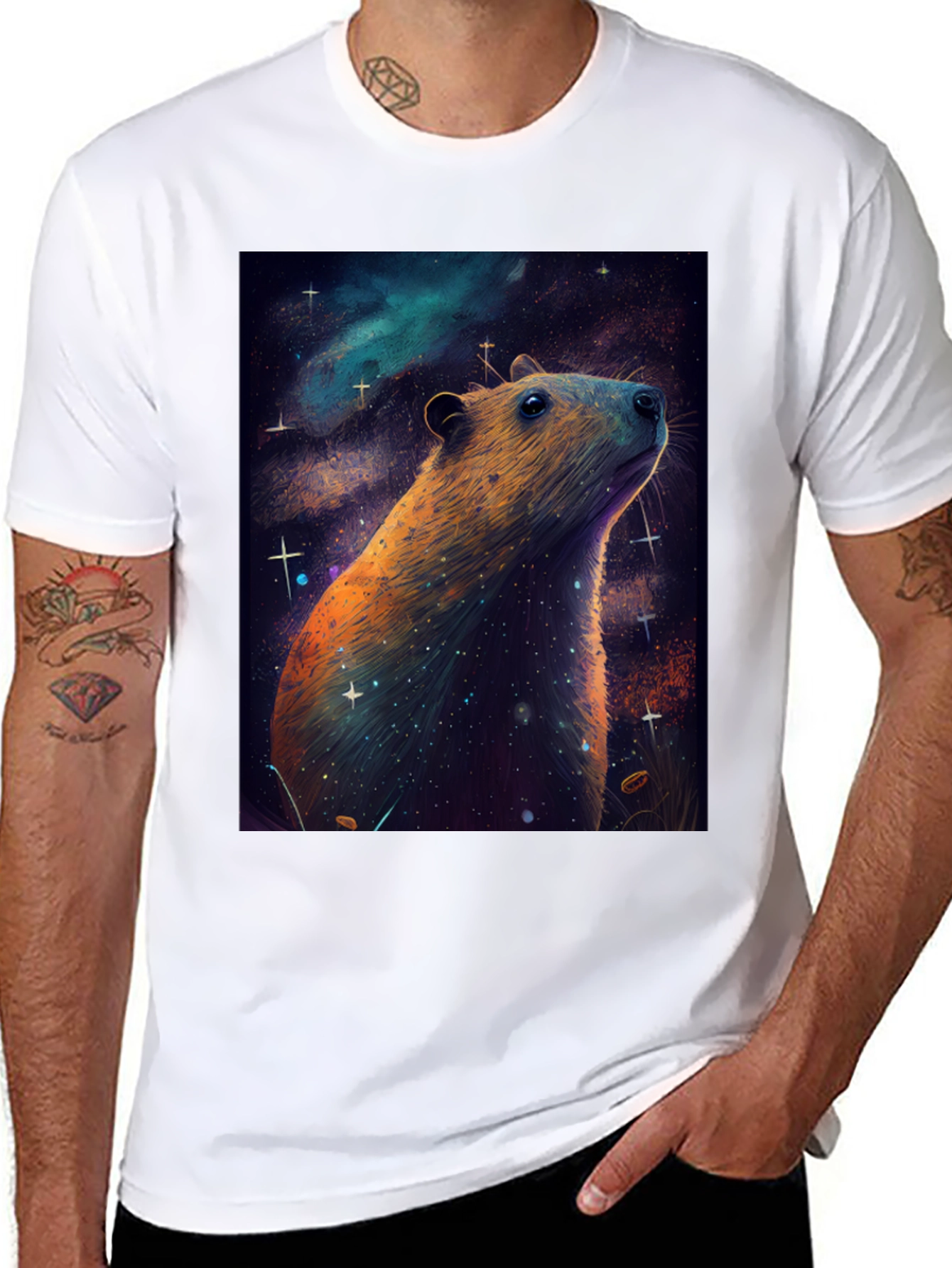 Cosmic Capybara T-Shirt -  Unique Space Art Tee