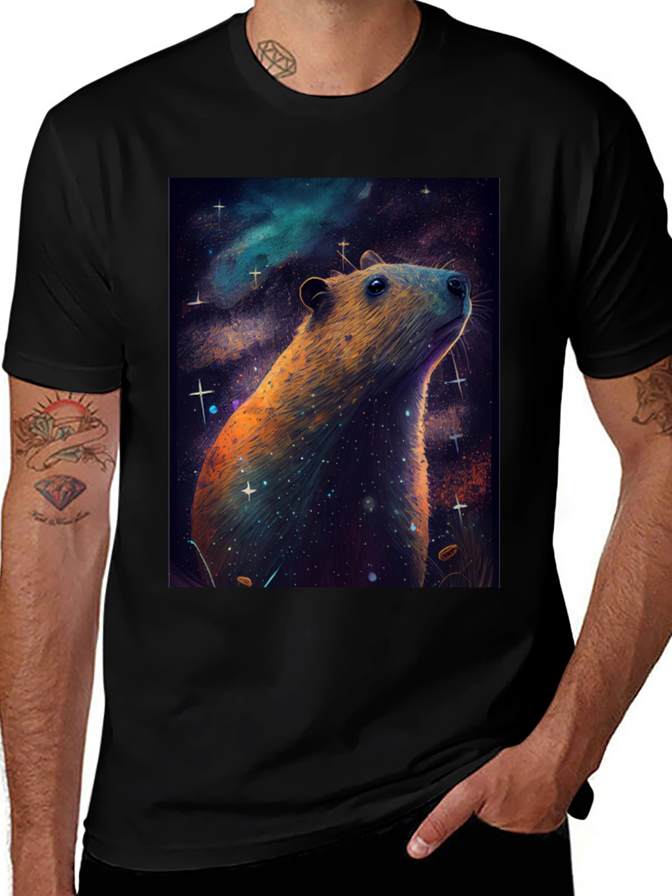 Cosmic Capybara T-Shirt -  Unique Space Art Tee