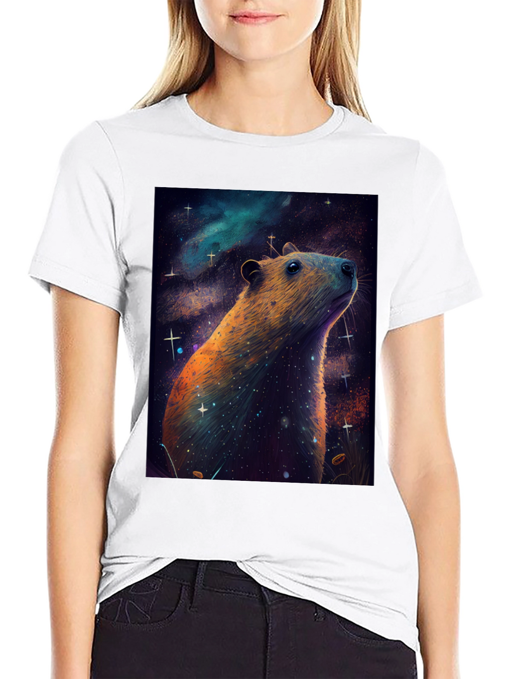 Cosmic Capybara T-Shirt -  Unique Space Art Tee