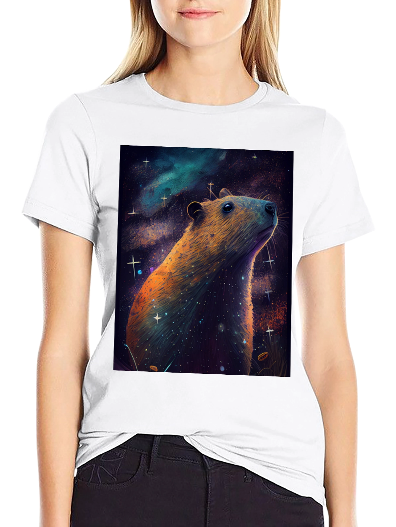 Cosmic Capybara T-Shirt -  Unique Space Art Tee