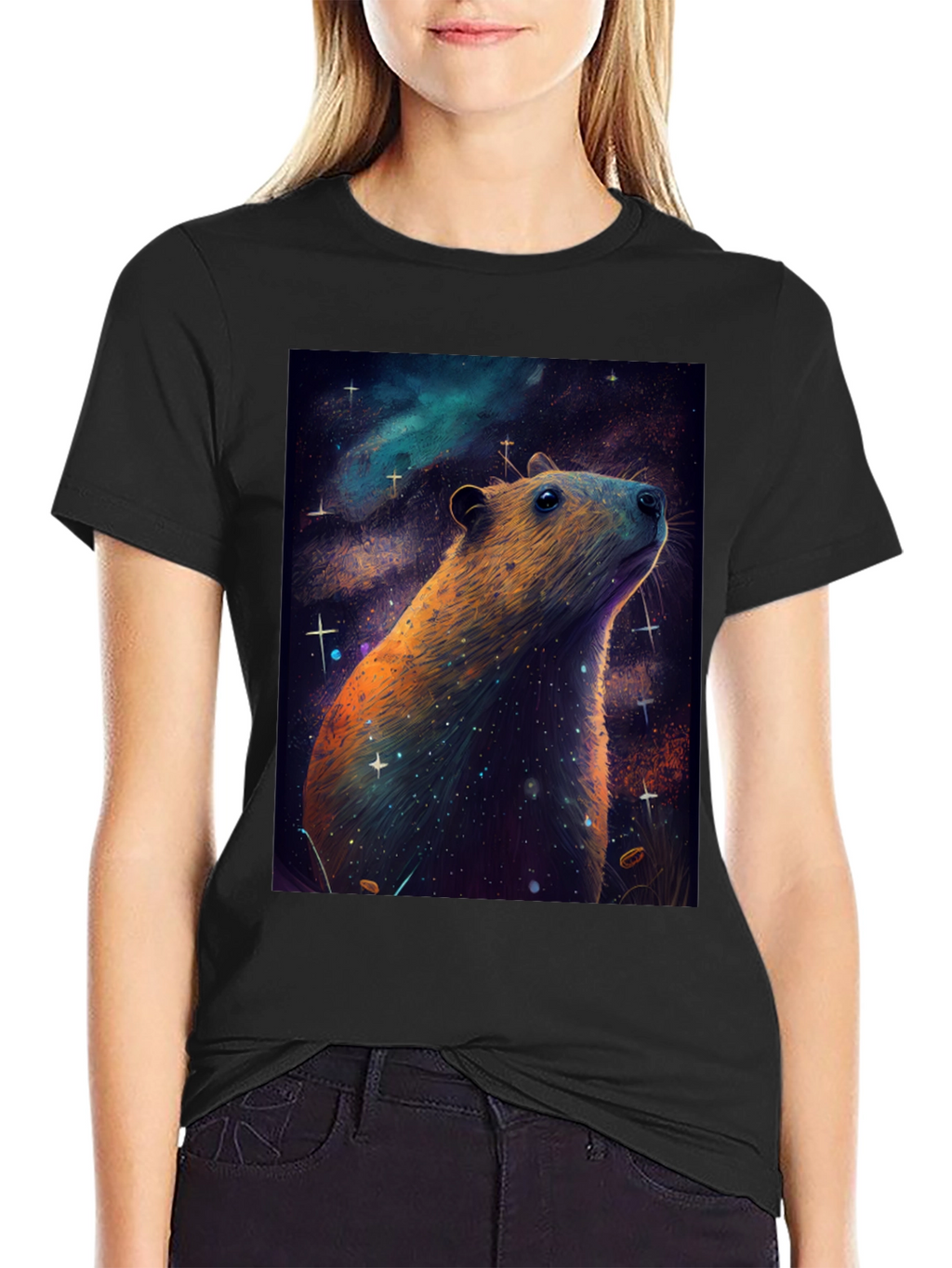 Cosmic Capybara T-Shirt -  Unique Space Art Tee