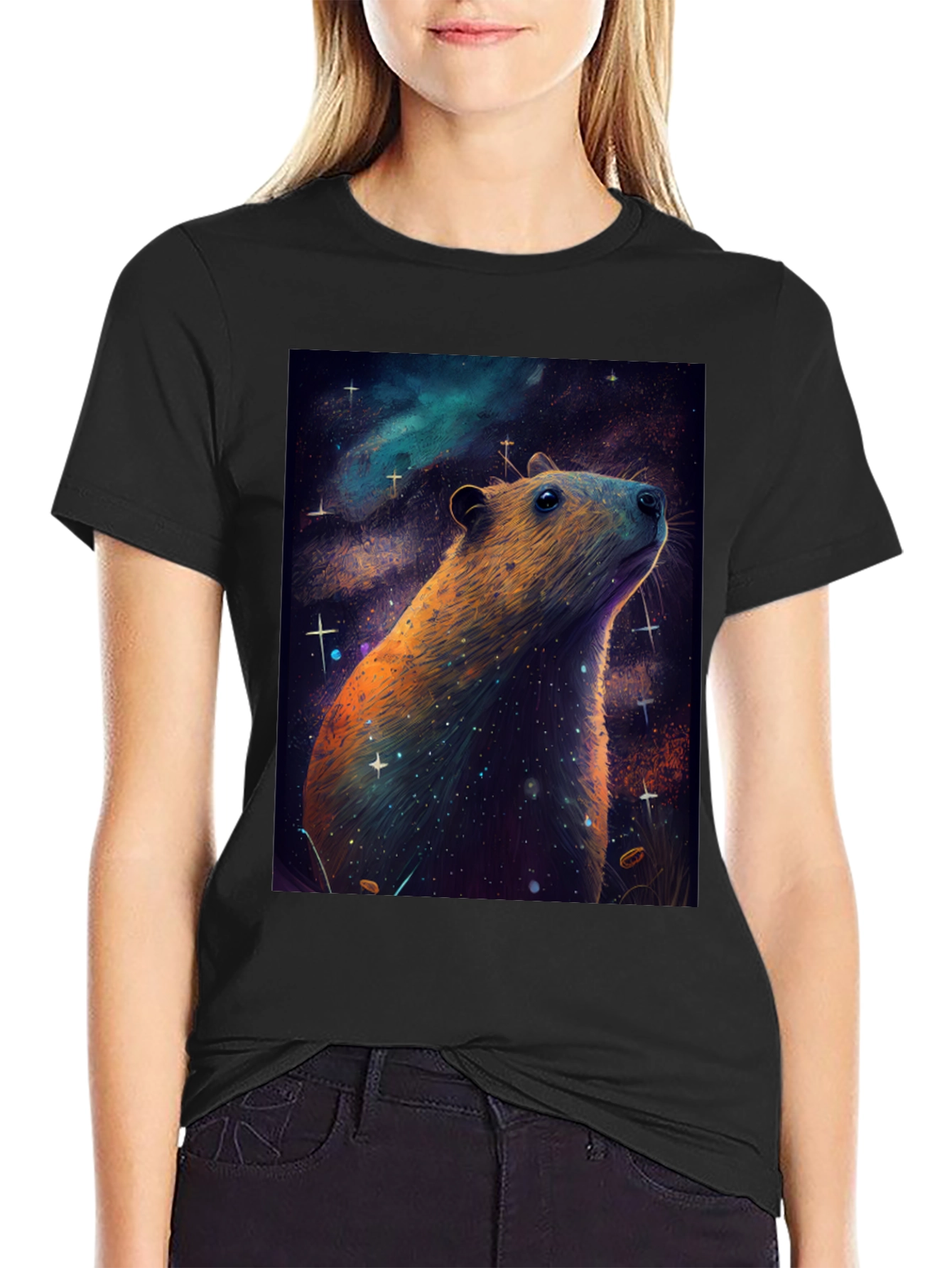 Cosmic Capybara T-Shirt -  Unique Space Art Tee
