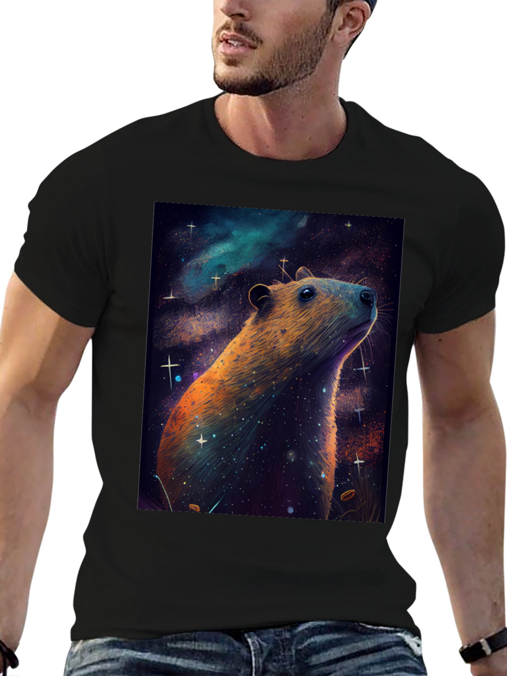 Cosmic Capybara T-Shirt -  Unique Space Art Tee
