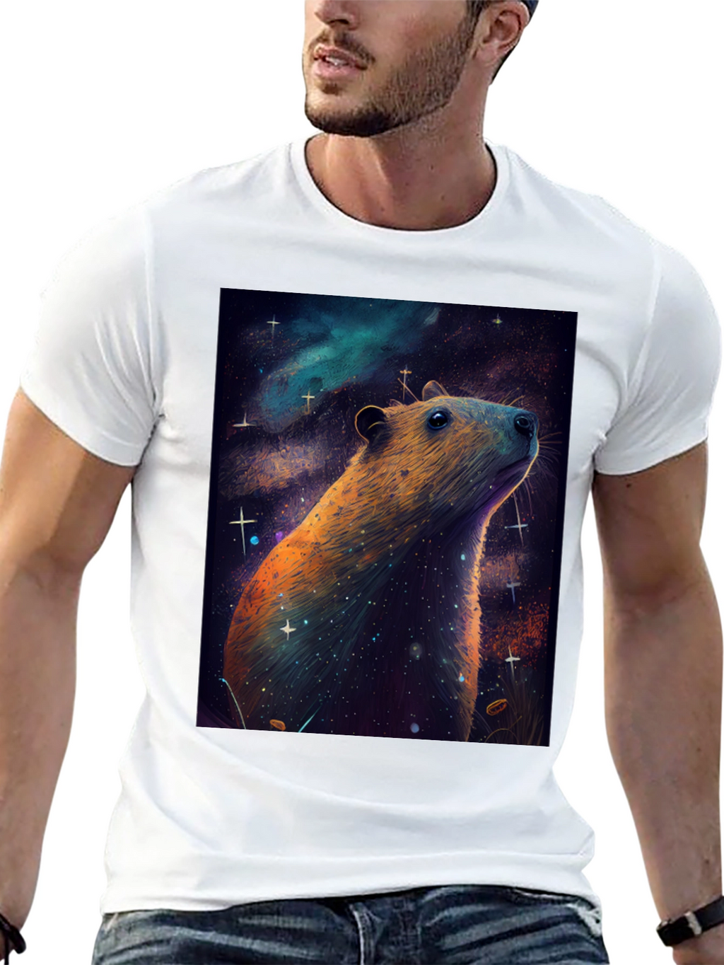 Cosmic Capybara T-Shirt -  Unique Space Art Tee