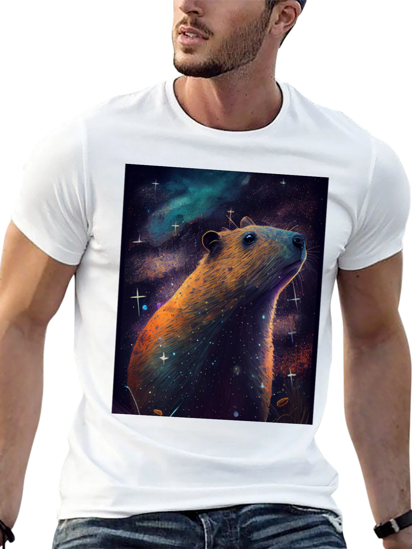 Cosmic Capybara T-Shirt -  Unique Space Art Tee