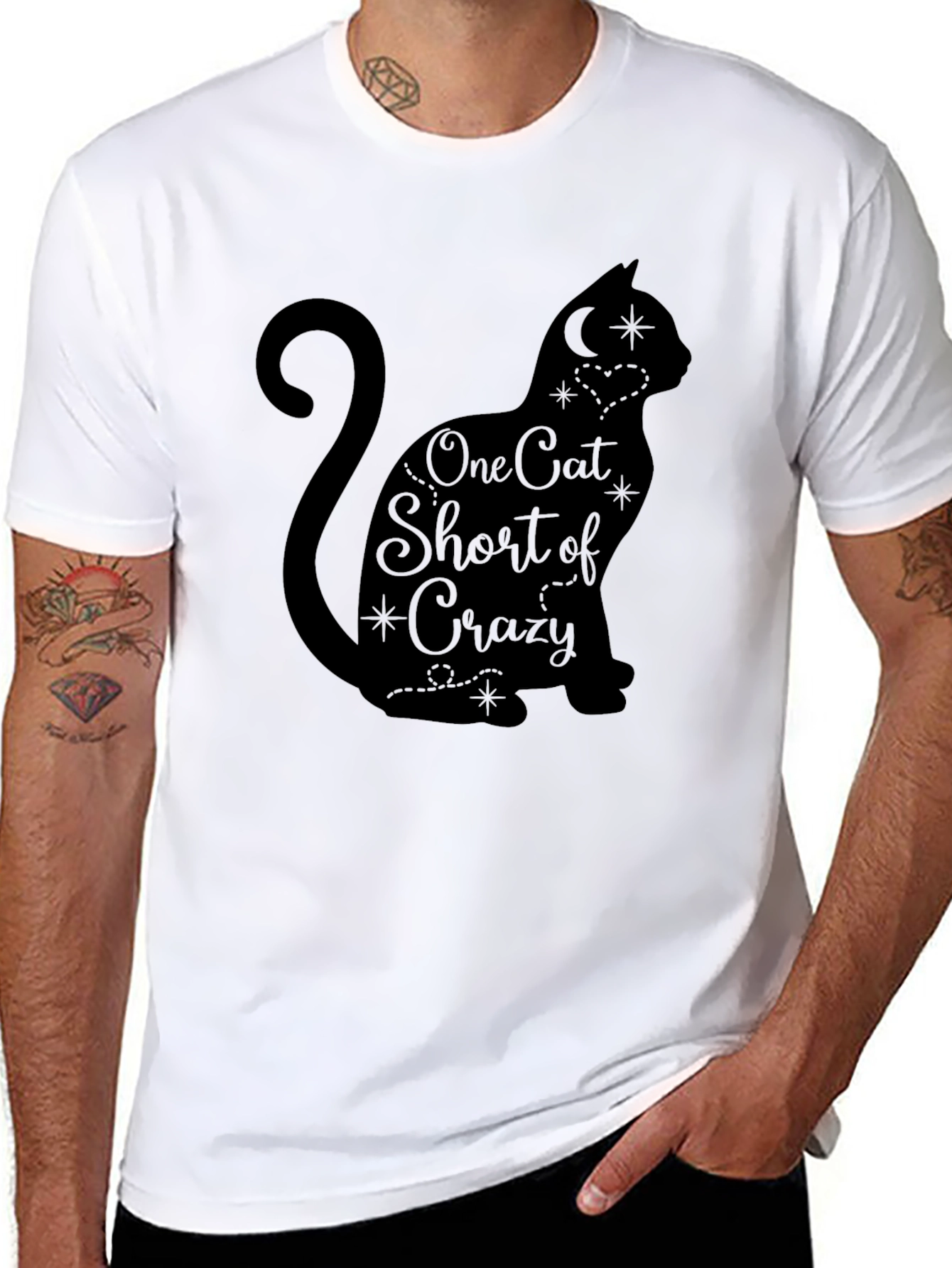 One Cat Short of Crazy T-Shirt Cute Black Cat Tee