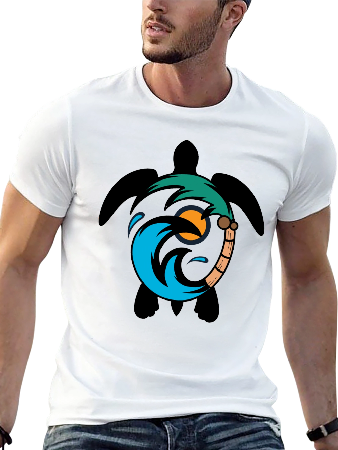 Turtle Palm Tree Wave Graphic T-Shirt