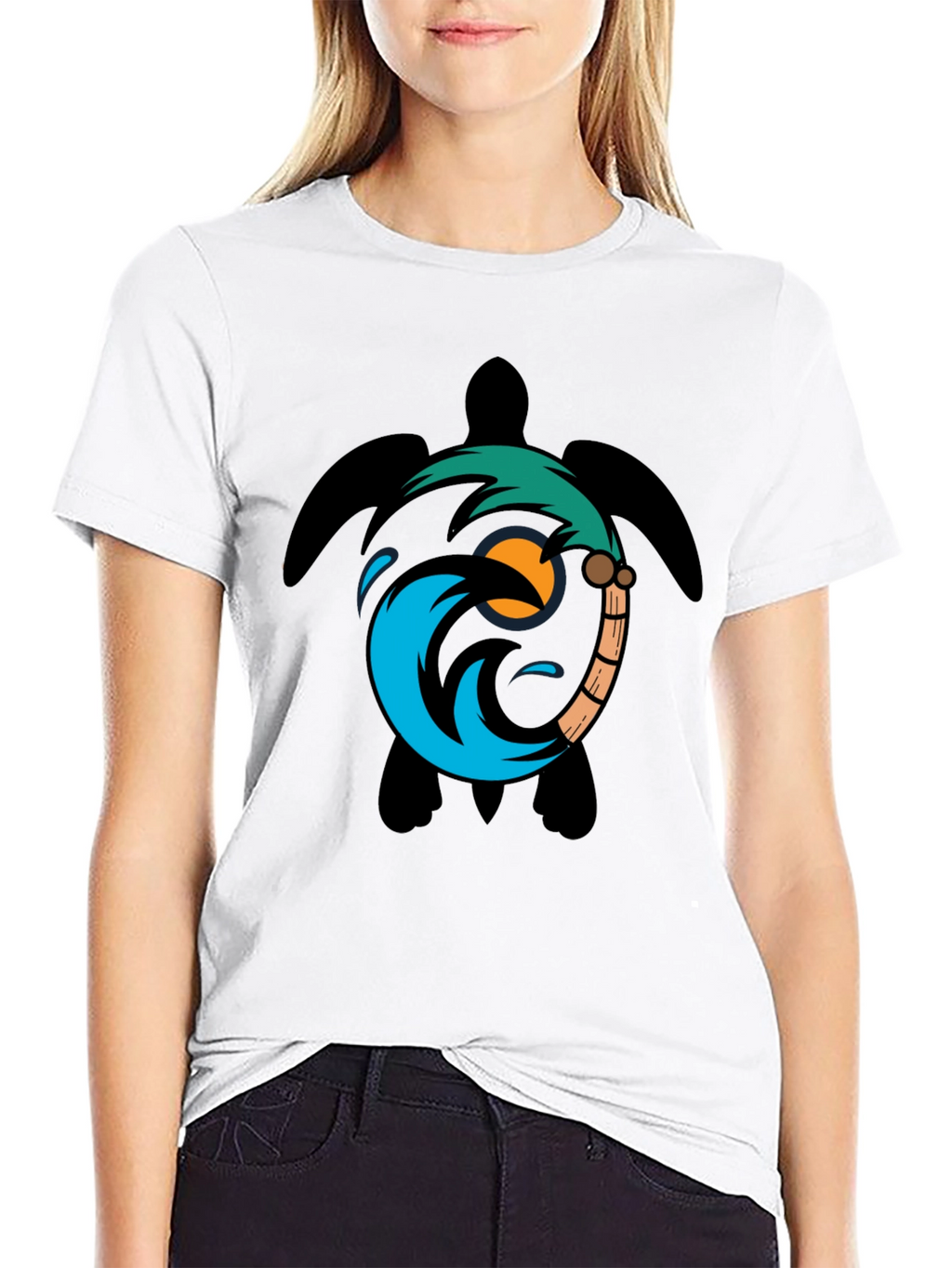 Turtle Palm Tree Wave Graphic T-Shirt