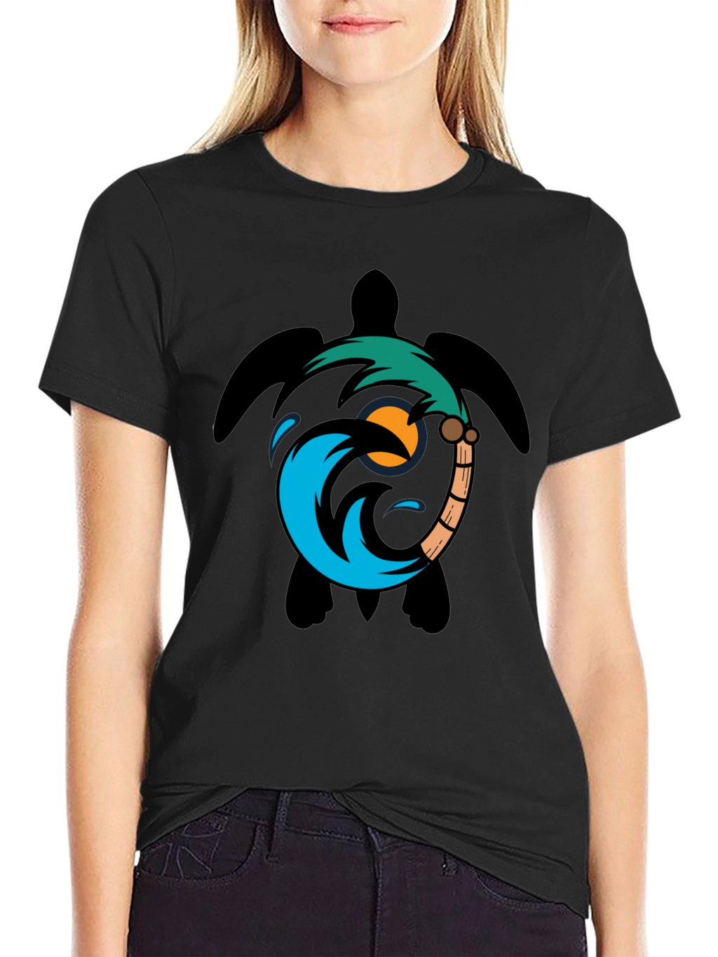 Turtle Palm Tree Wave Graphic T-Shirt