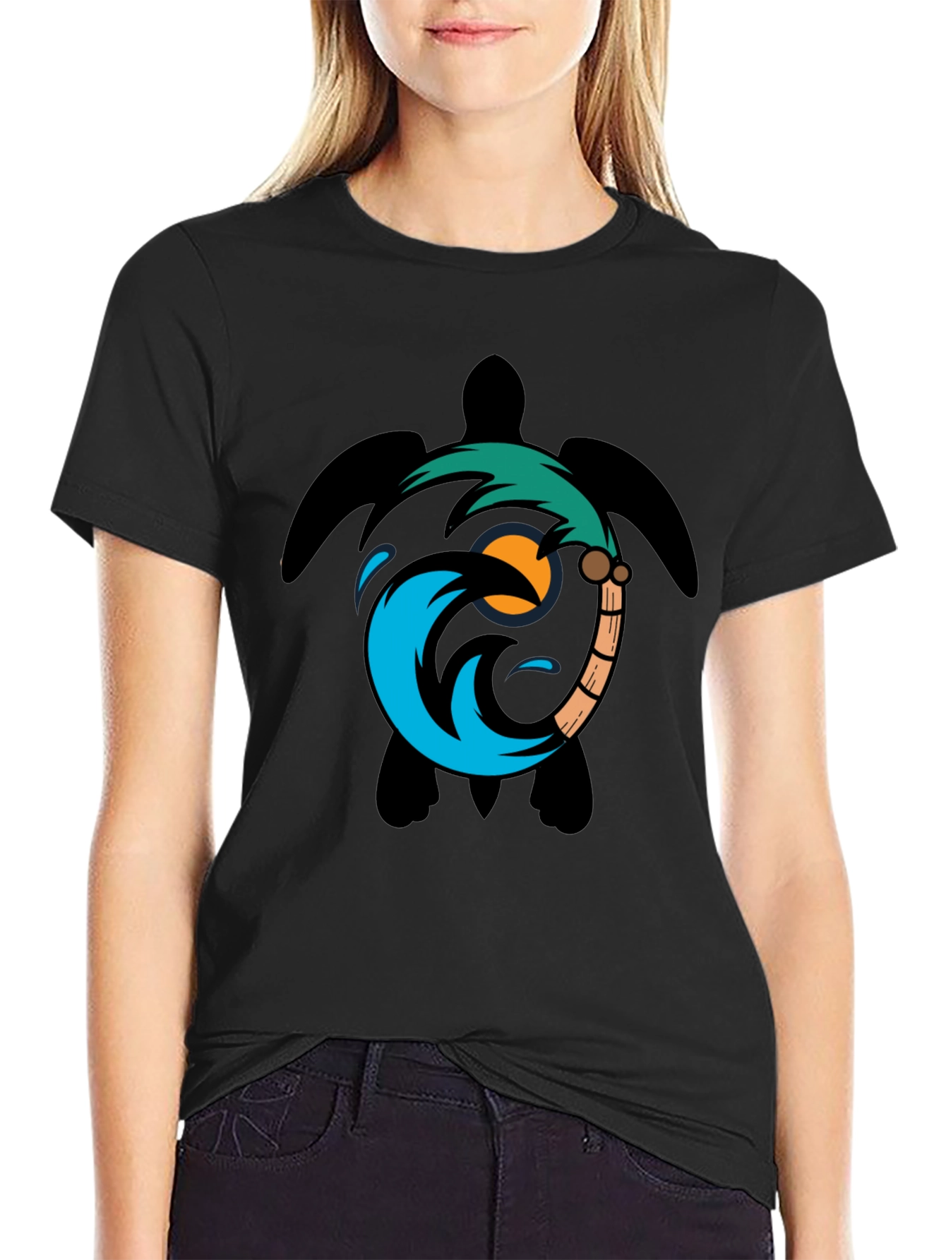 Turtle Palm Tree Wave Graphic T-Shirt