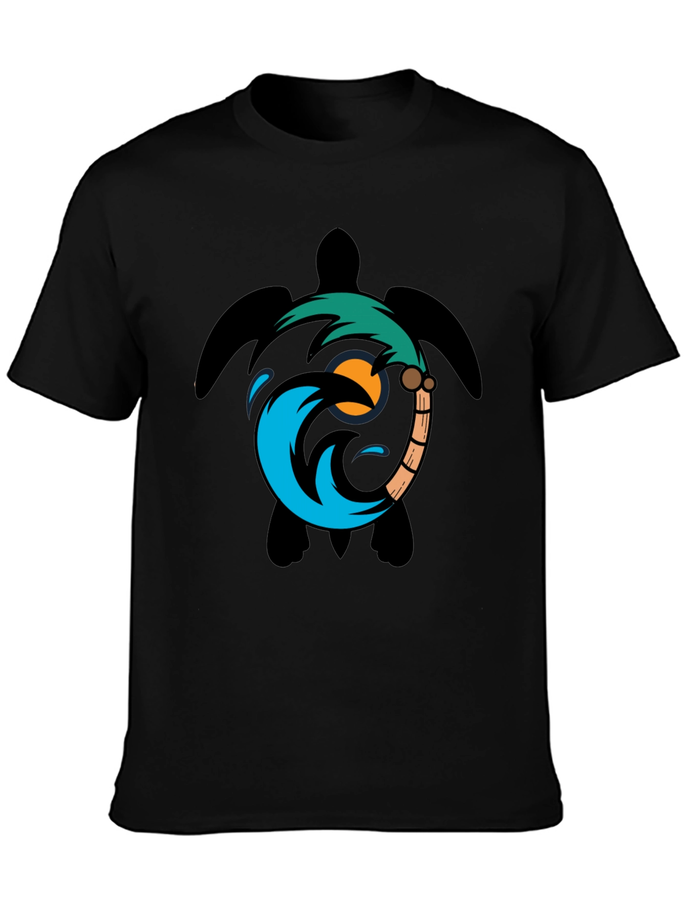 Turtle Palm Tree Wave Graphic T-Shirt