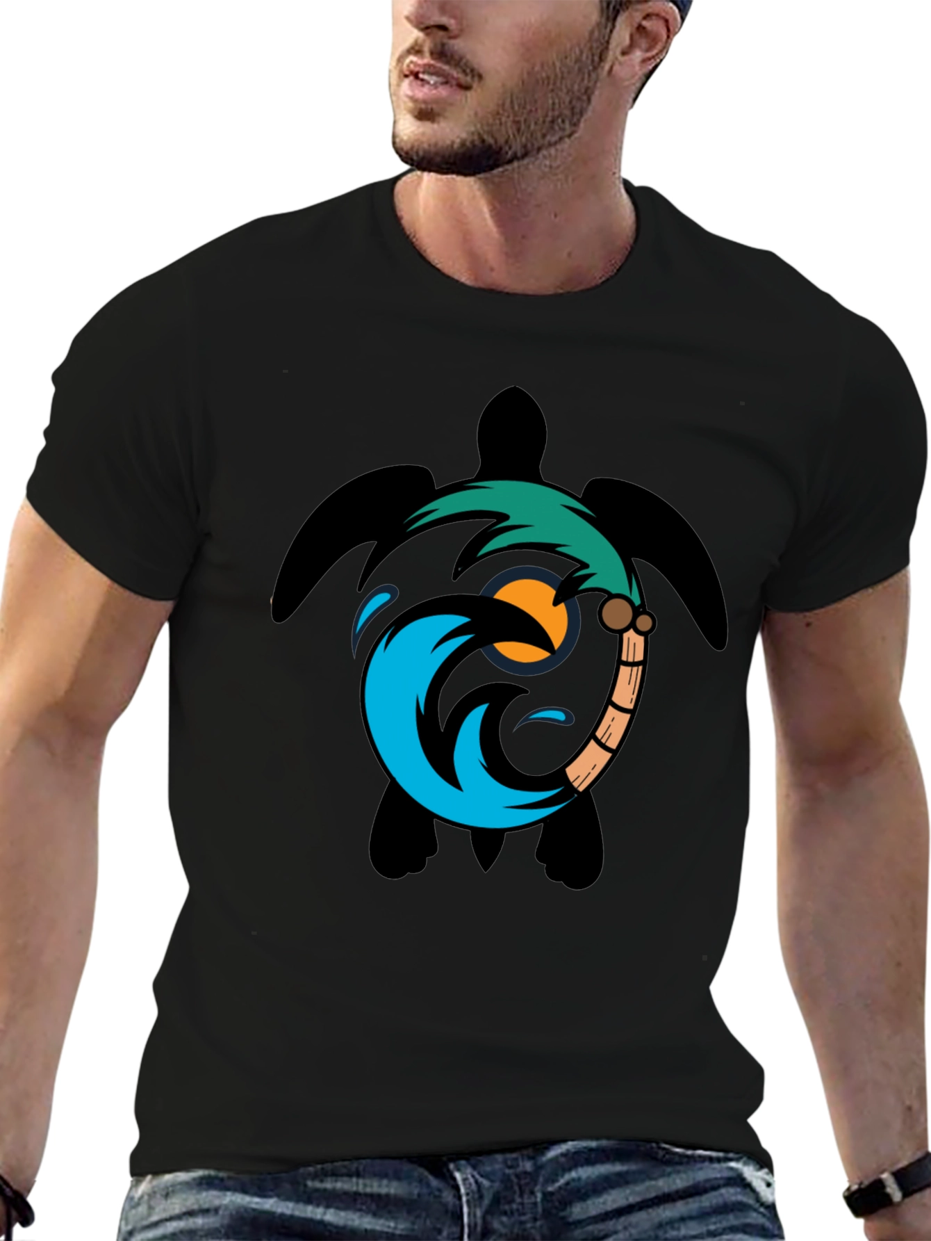 Turtle Palm Tree Wave Graphic T-Shirt