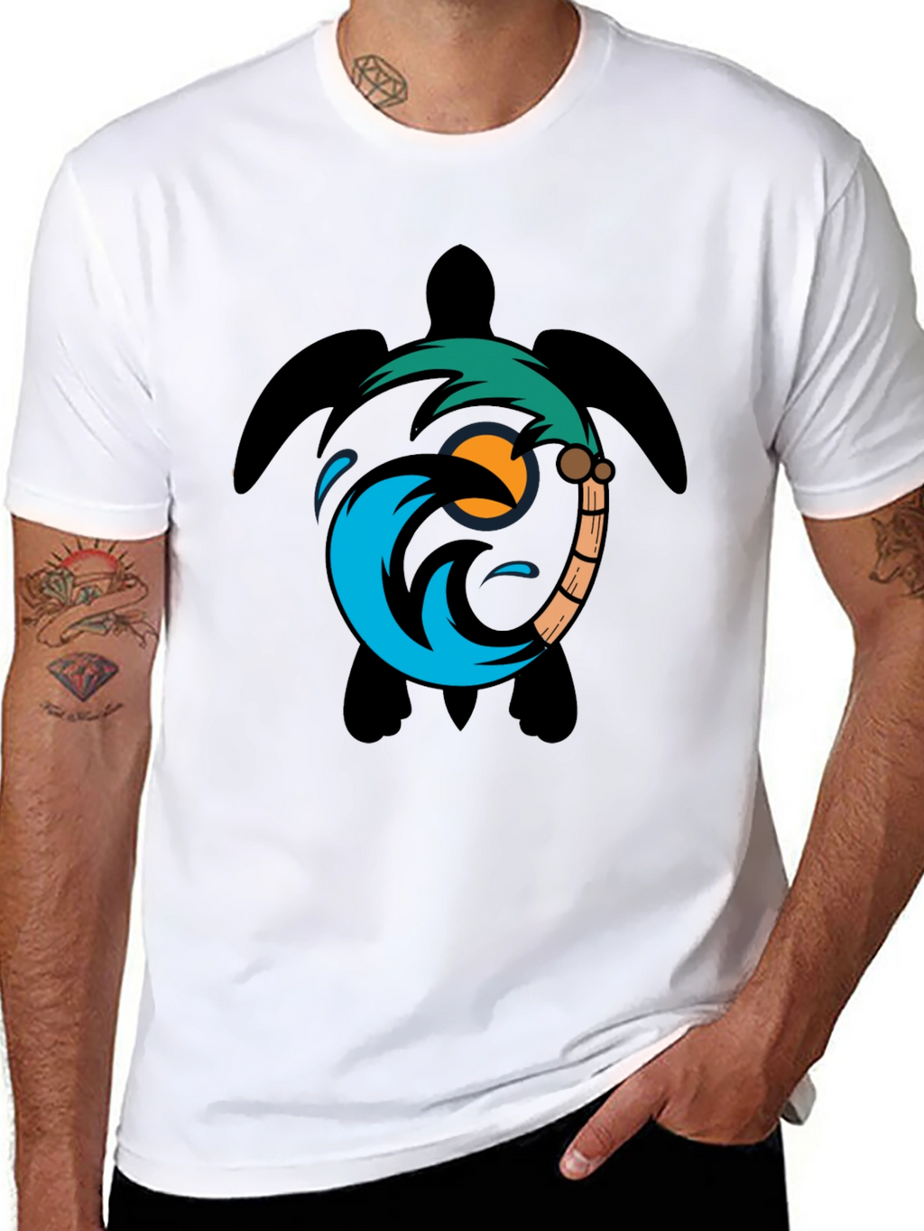 Turtle Palm Tree Wave Graphic T-Shirt