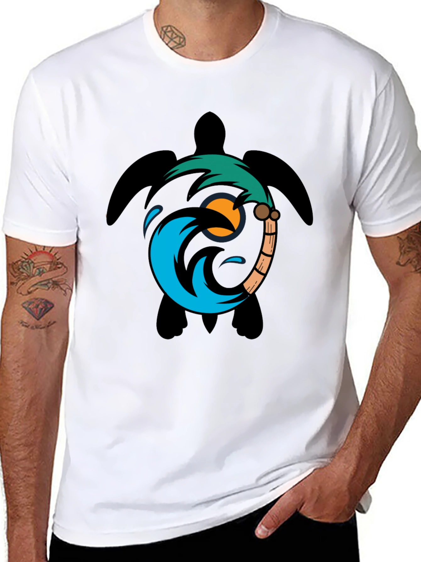 Turtle Palm Tree Wave Graphic T-Shirt