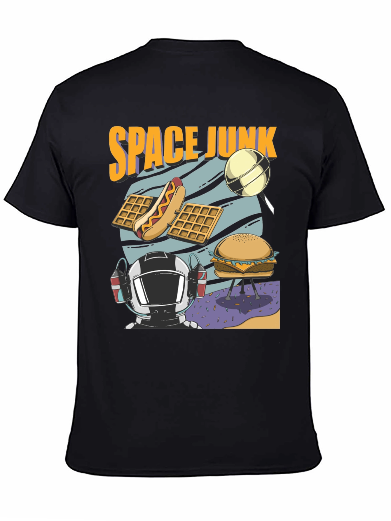 Space Junk Graphic T-Shirt - Astronaut and Food Design