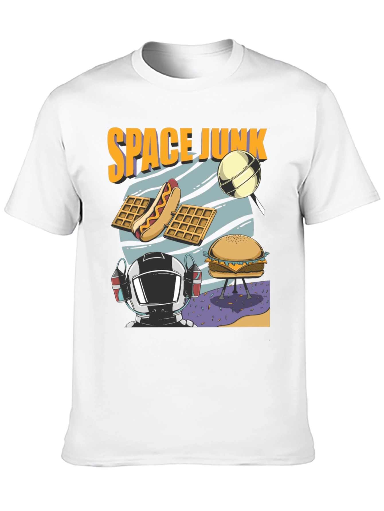 Space Junk Graphic T-Shirt - Astronaut and Food Design