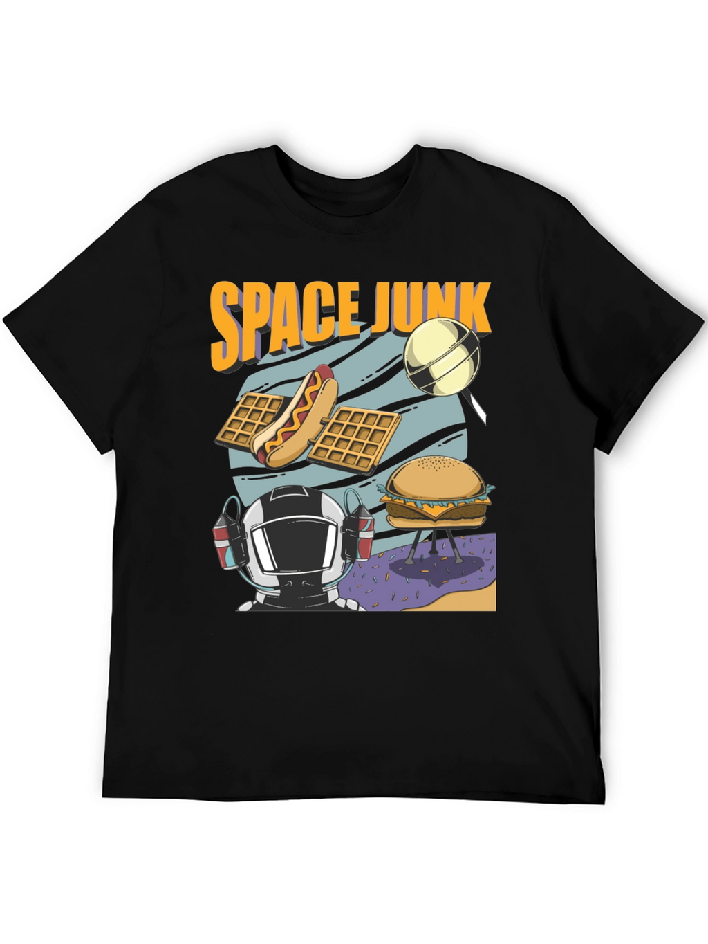 Space Junk Graphic T-Shirt - Astronaut and Food Design